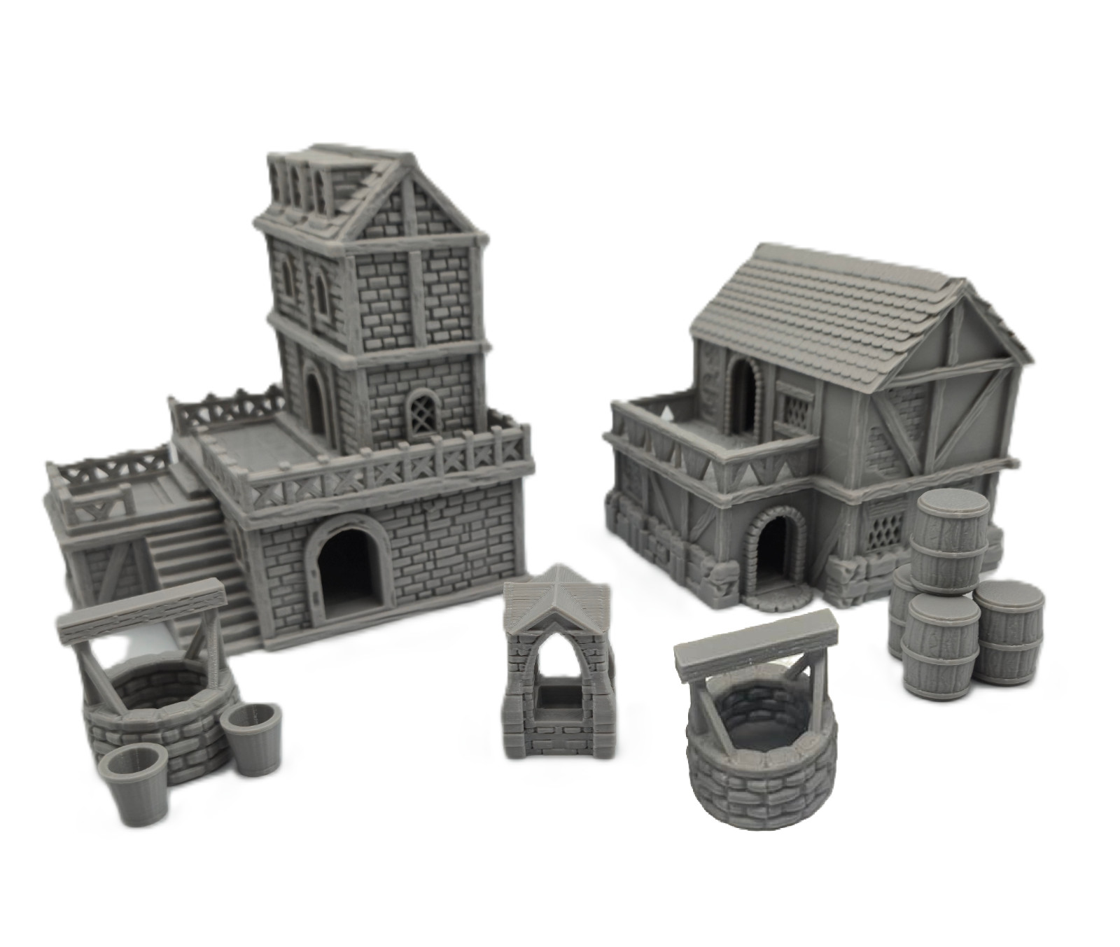 3D Printed Middle Ages Medieval Town Buildings Terrain Set - SEE DESCR