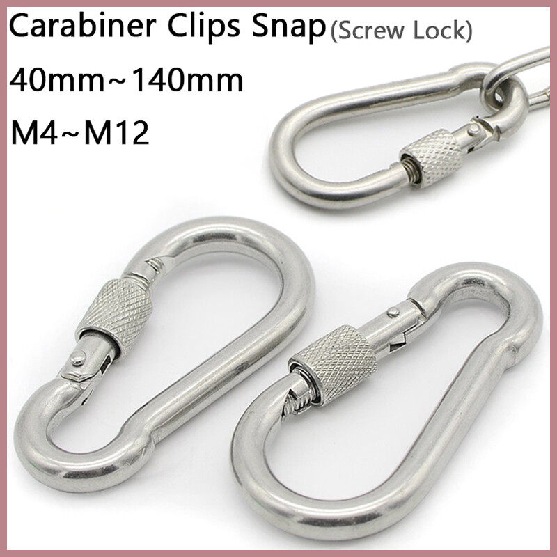 304 Stainless Steel Screw Lock Carabiner Clips Snap Spring Clip Hook 40mm~140mm