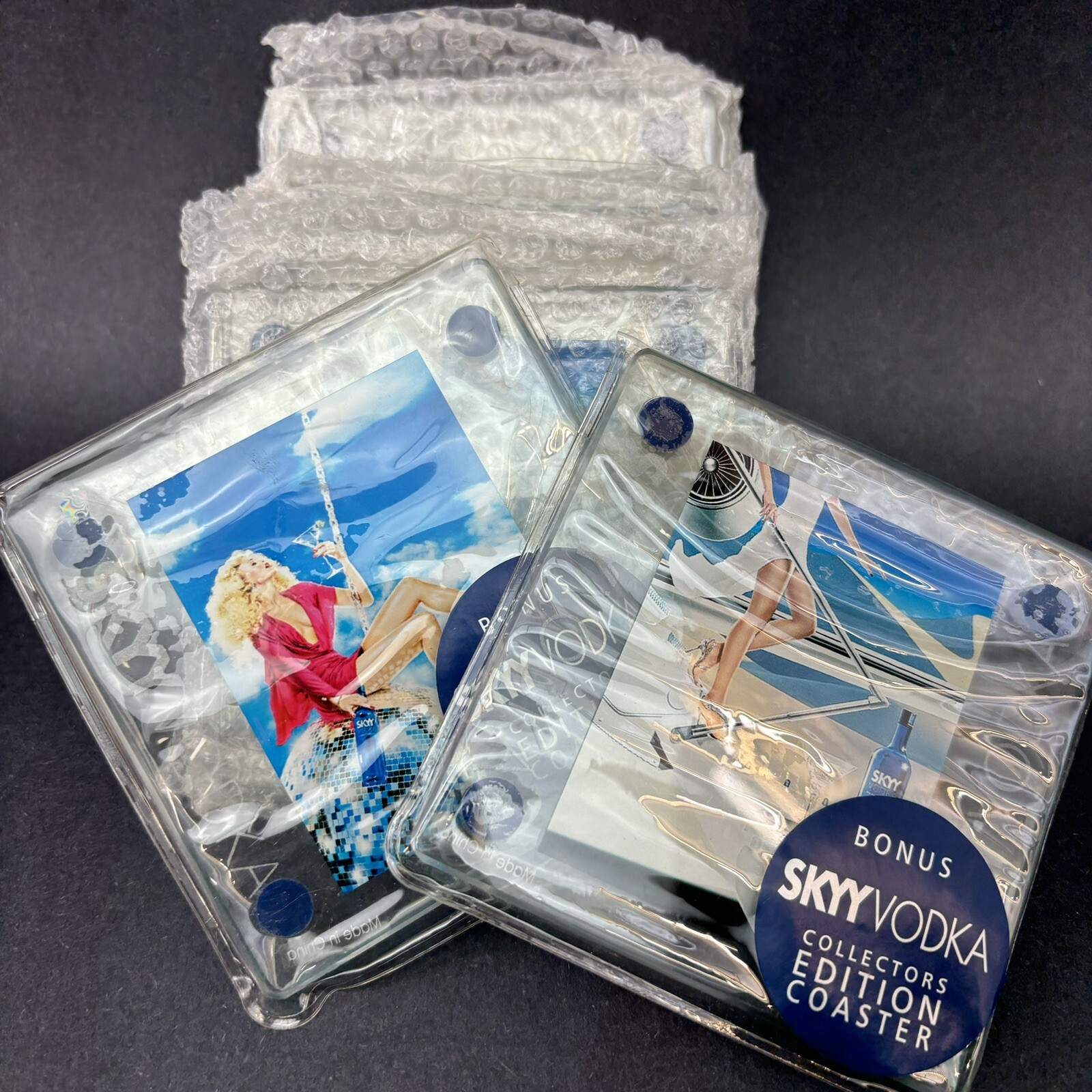 New Skyy Vodka Set Of 8 Glass Coasters Bar Advertising Promo Bar Pinup Girls
