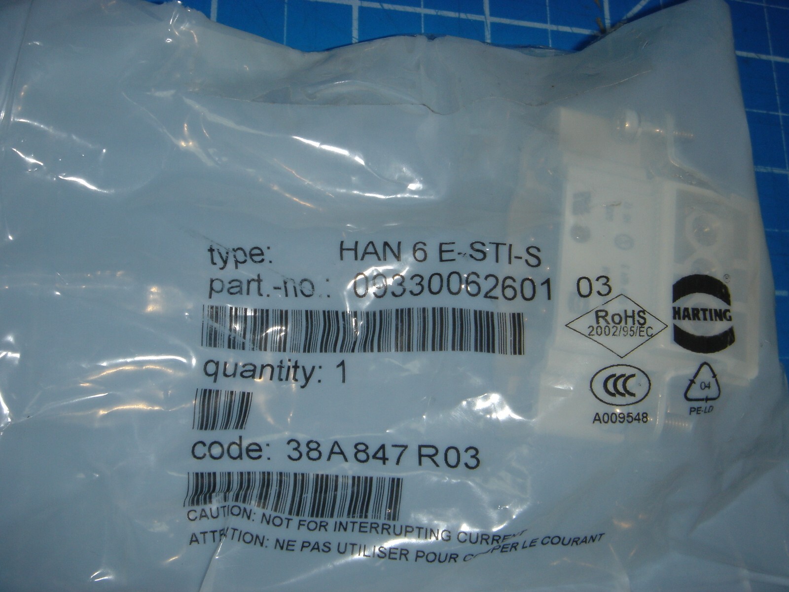 Harting HAN 6P Male Power Connector 09330062601 Heavy Duty NEW Factory Sealed