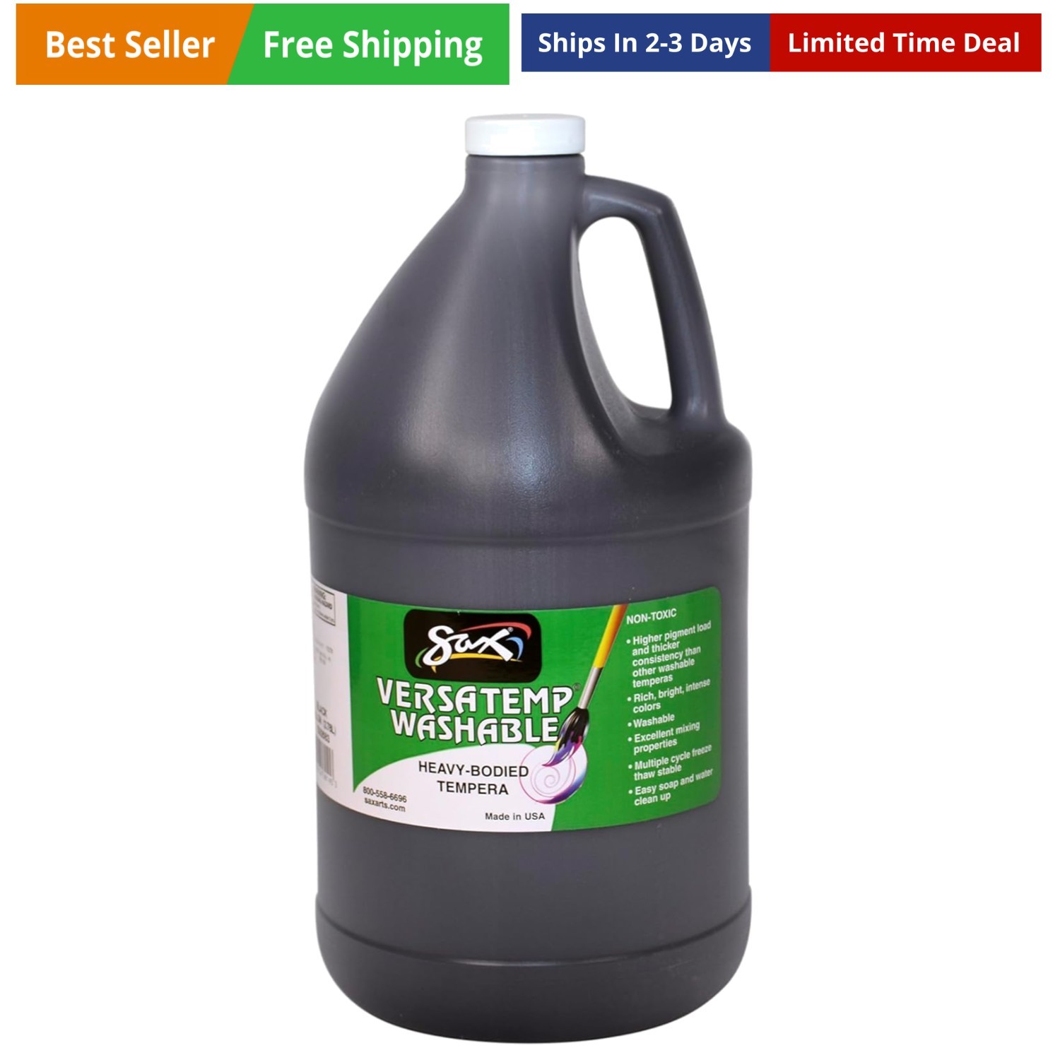 Washable Versatemp Heavy Bodied Tempera Paint, Black, 1 Gallon