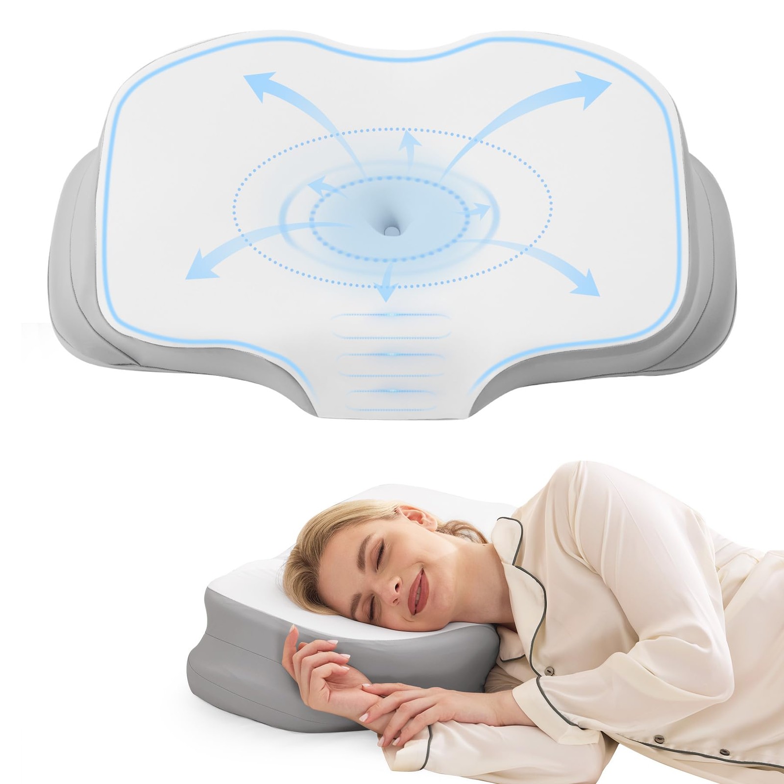 Nappixel Cervical Neck 25.8" L x 15.8" W x (3.5" or 4.7" H), Grey & White