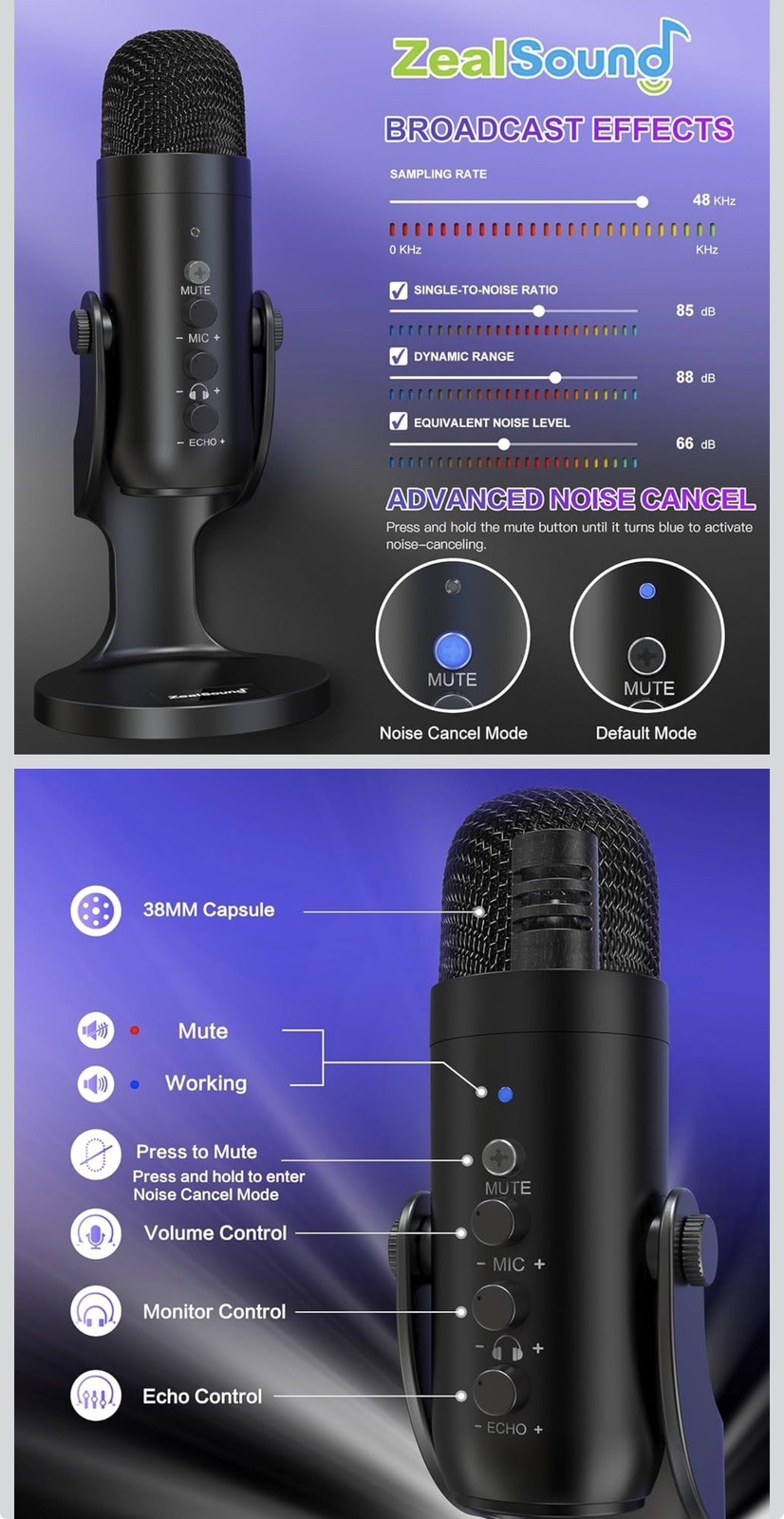 ZealSound USB Microphone,Condenser Computer PC Mic,Plug&Play Gaming Microphones