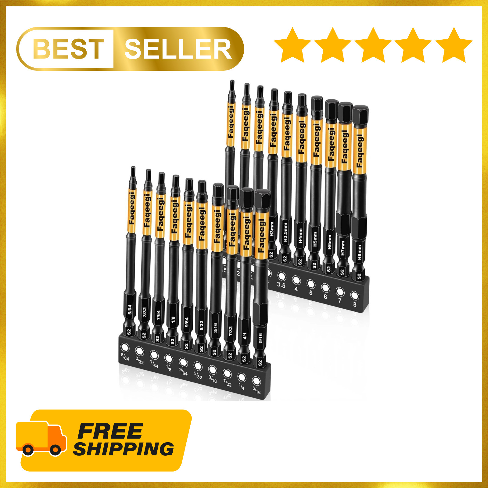 4-Inch Long Hex Bit Set 20PCS (Metric & SAE) Impact Allen Wrench/Key Drill Bit