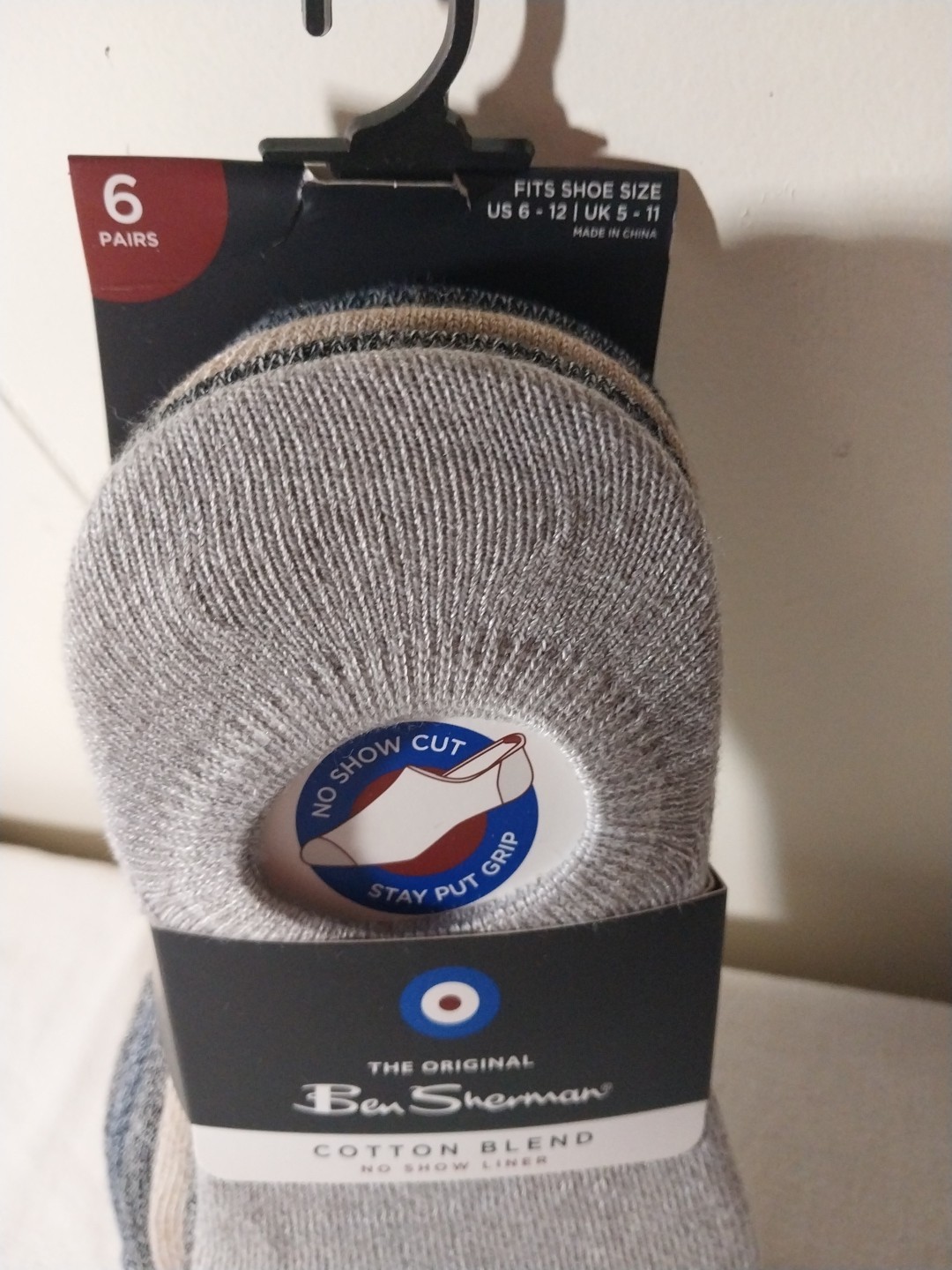 Ben Sherman Men's No Show Socks 6 Pairs Cotton Blend in Blue Tan Gray Black