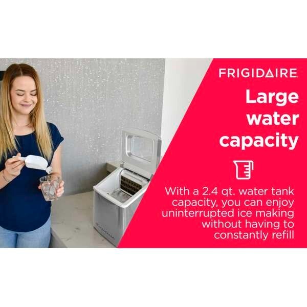 Frigidaire, 40 Lbs. Countertop Ice Maker, Square Clear Shaped Ice, Stainless