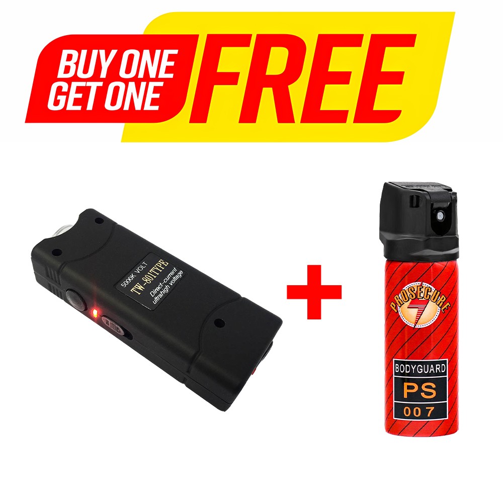 Black 801 380 BV Micro Stun Gun Self Defense W/ 1 Bottle Free Pepper Spray