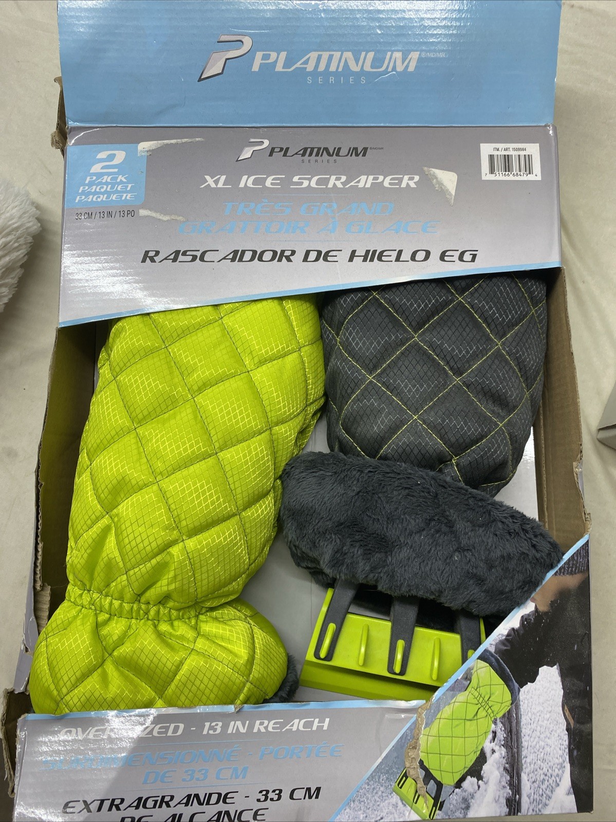 Ice Scraper with Glove Car Windshield Scraper for Ice Snow w/ Fleece Mitt 2 Pack