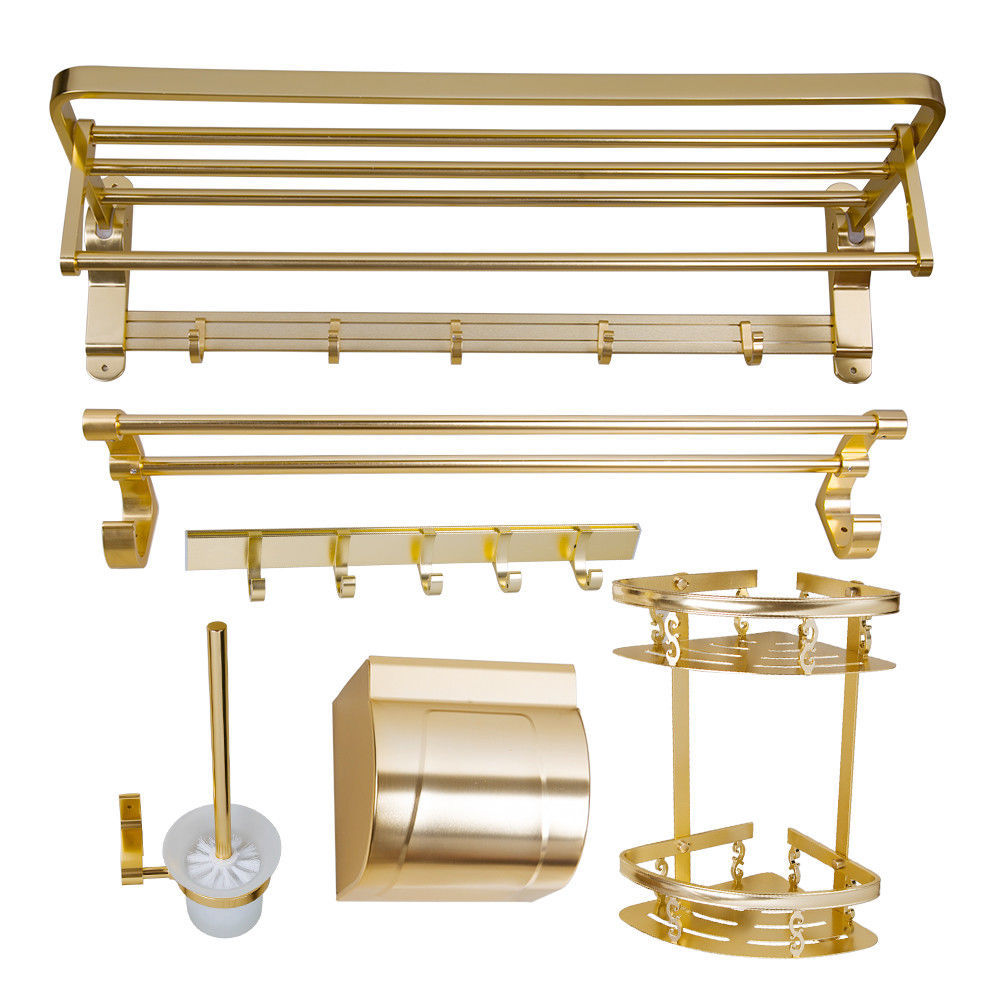 Gold Bathroom Wall Mount Accessories Towel Hanger Hook Toilet Paper/Brush Holder