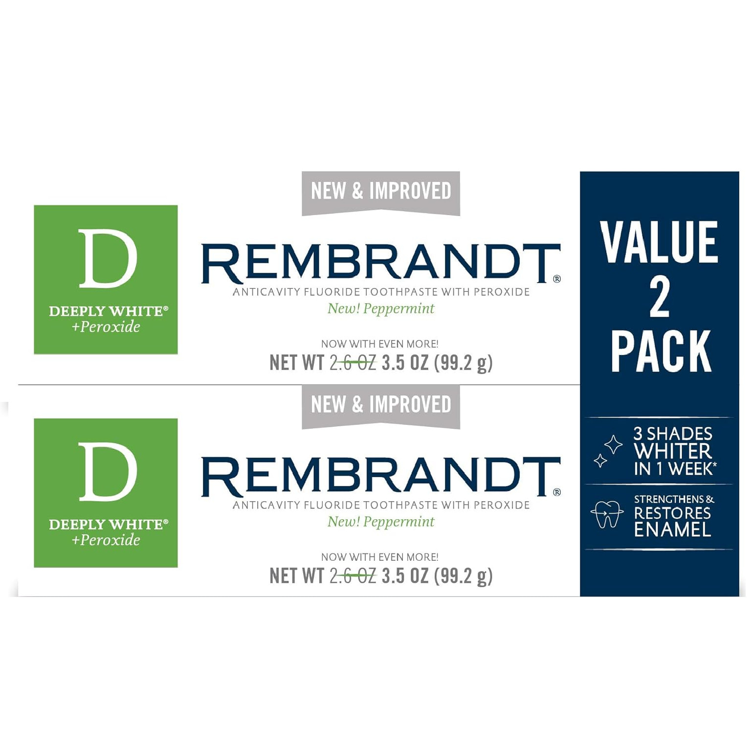Rembrandt Deeply White + Peroxide Whitening Toothpaste, Peppermint Flavor, 3.5-O