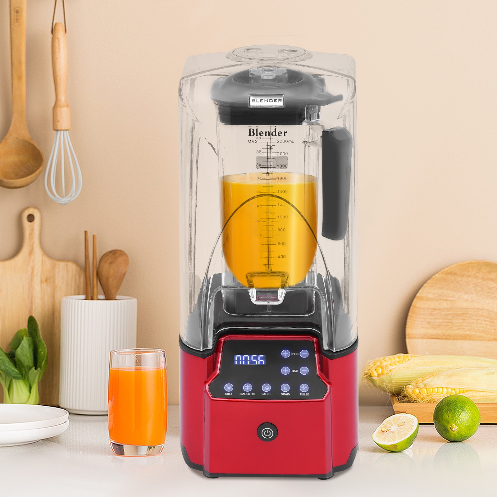 2200W Commercial Professional Blender W/ Shield Quiet Sound Enclosure Timer