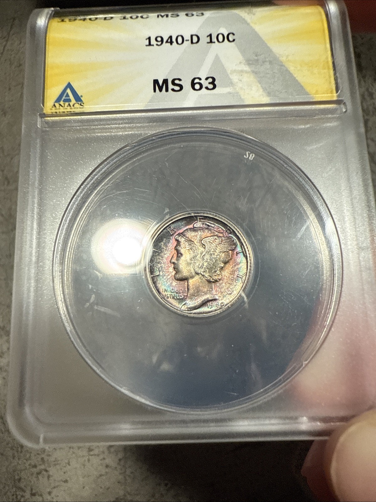 1940-D Mercury Dime ANACS MS63 Gorgeous Toning Wow