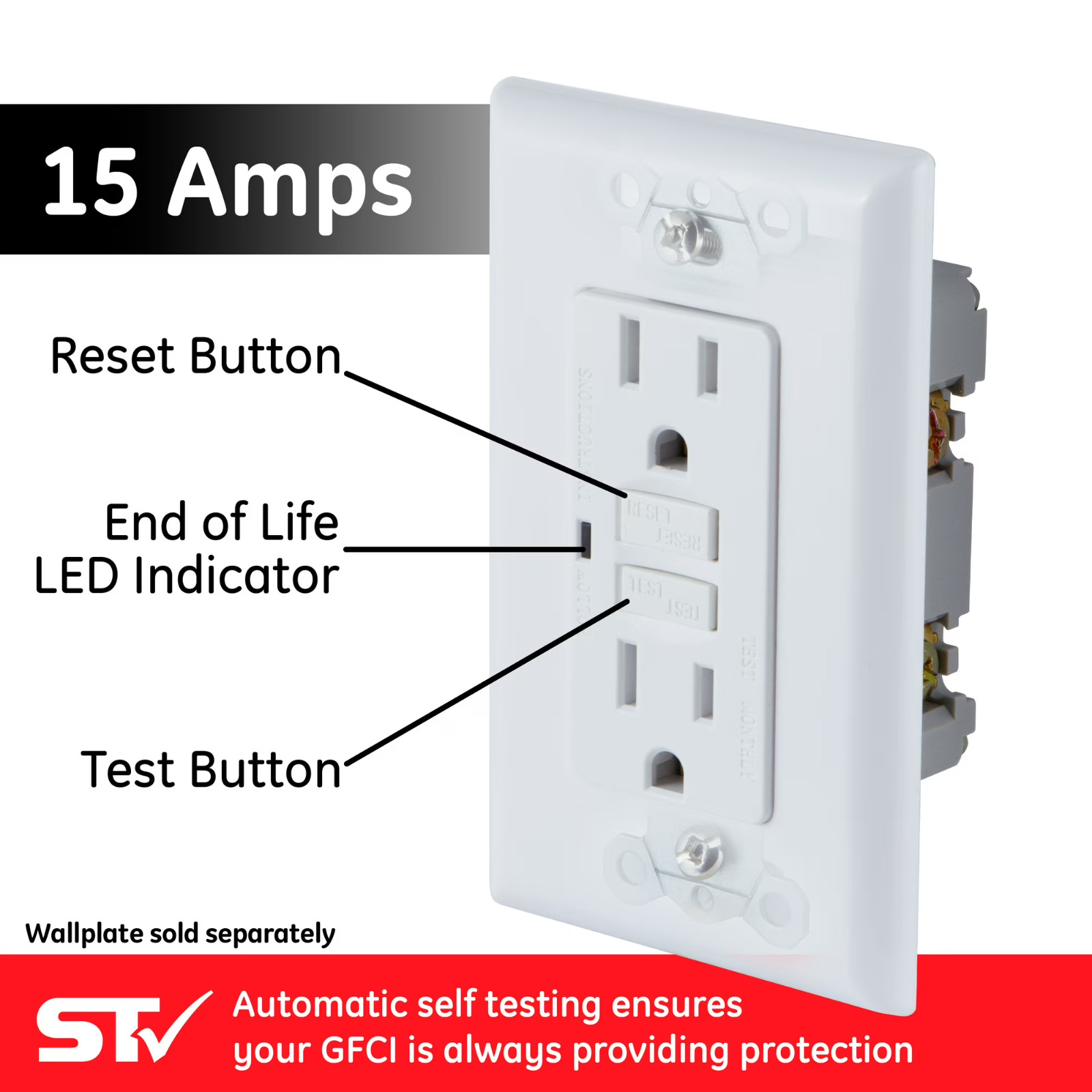 (2 pack) GE 15A GFCI Outlet, White – 32073
