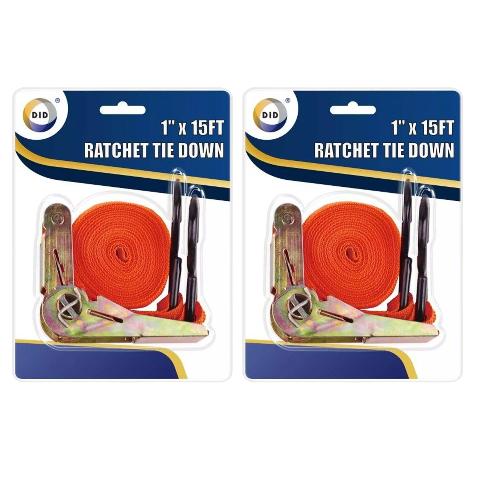 2 HEAVY DUTY RATCHET TIE DOWN STRAPS 1" x 15FT (4.5M) CAR VAN ROOF RACK LUGGAGE