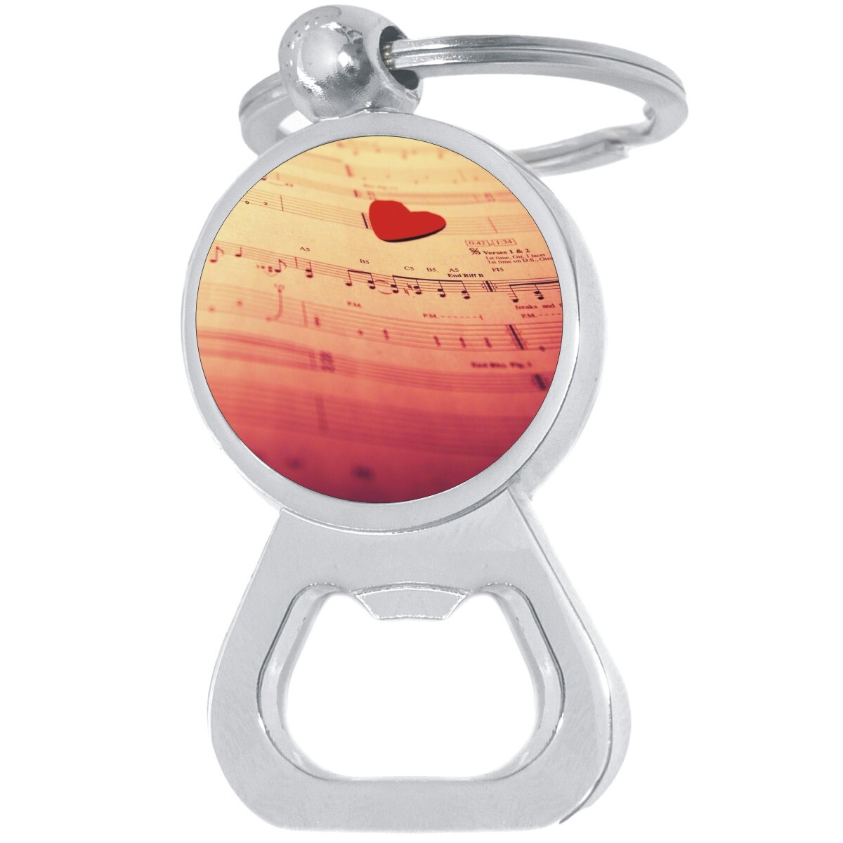 Sheet Music Notes Heart Bottle Opener Keychain - Metal Beer Bar Tool Key Ring