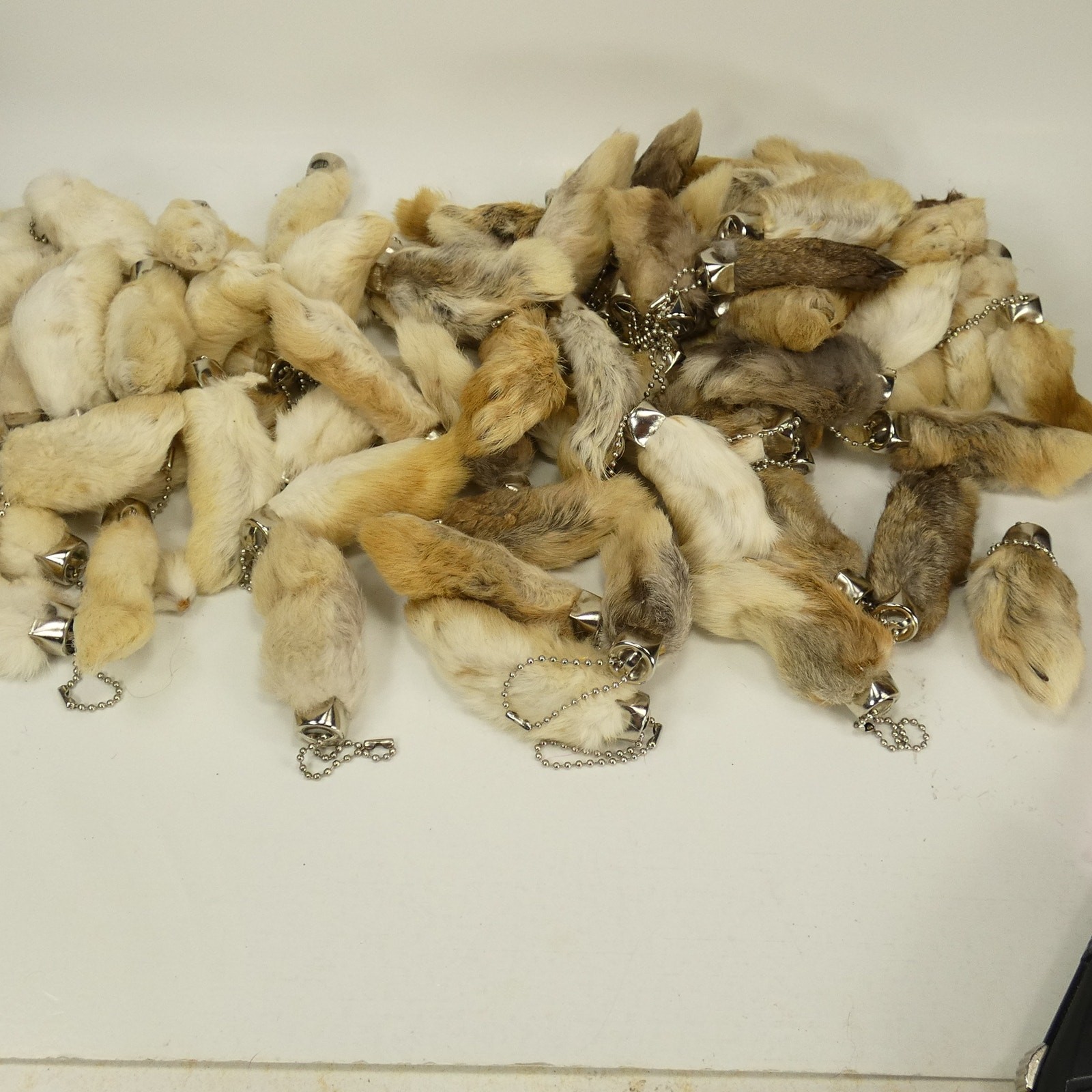 Bulk 50 New Lucky Rabbits Foot Key Chain, Zipper Pull, Charm Natural Colors
