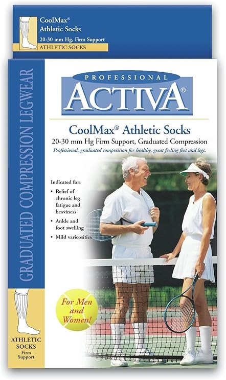 CoolMax Athletic Support Socks 20-30mmHg White Small by activa