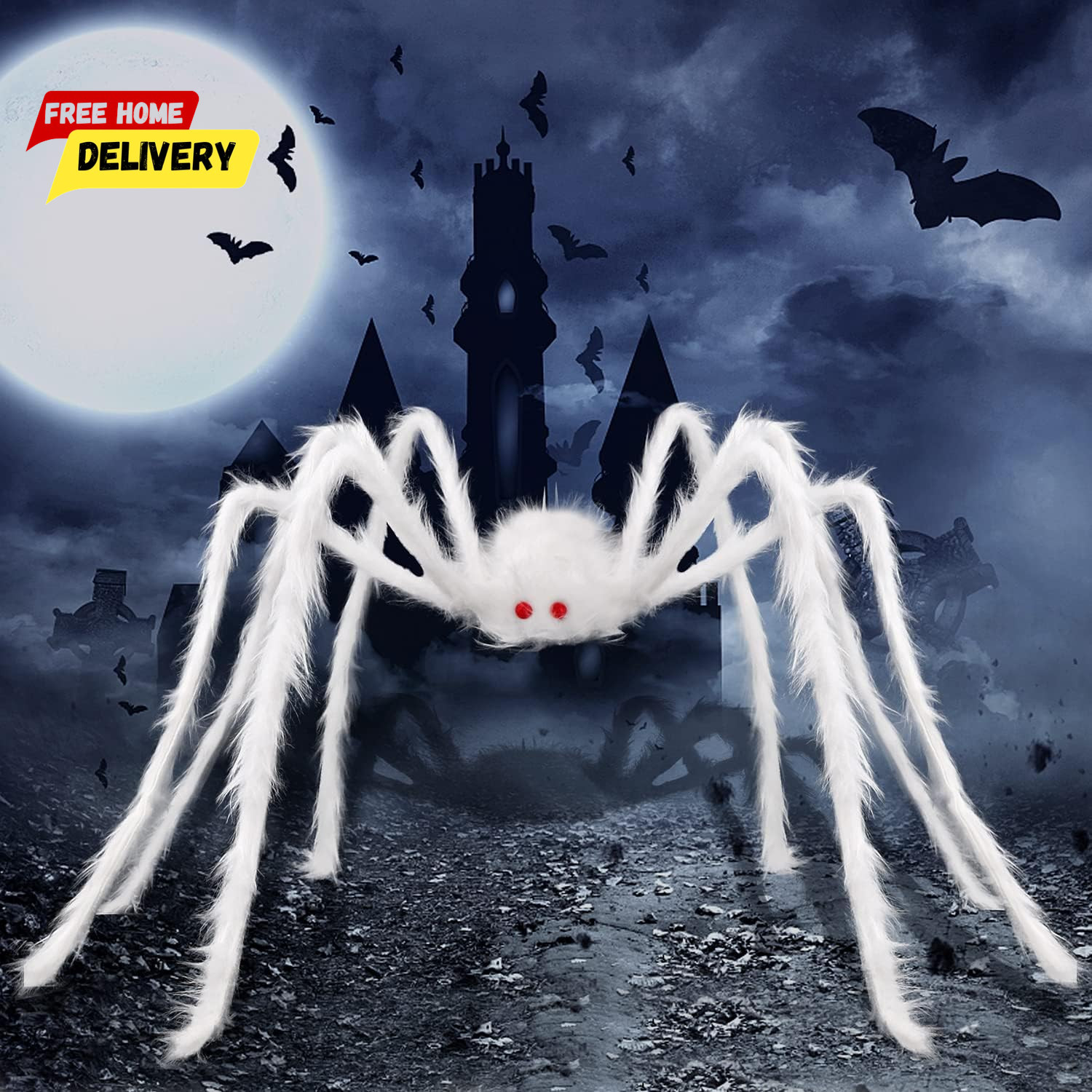 Giant Halloween Hairy Spider White 59" | Realistic Scary Spider Props Decoration