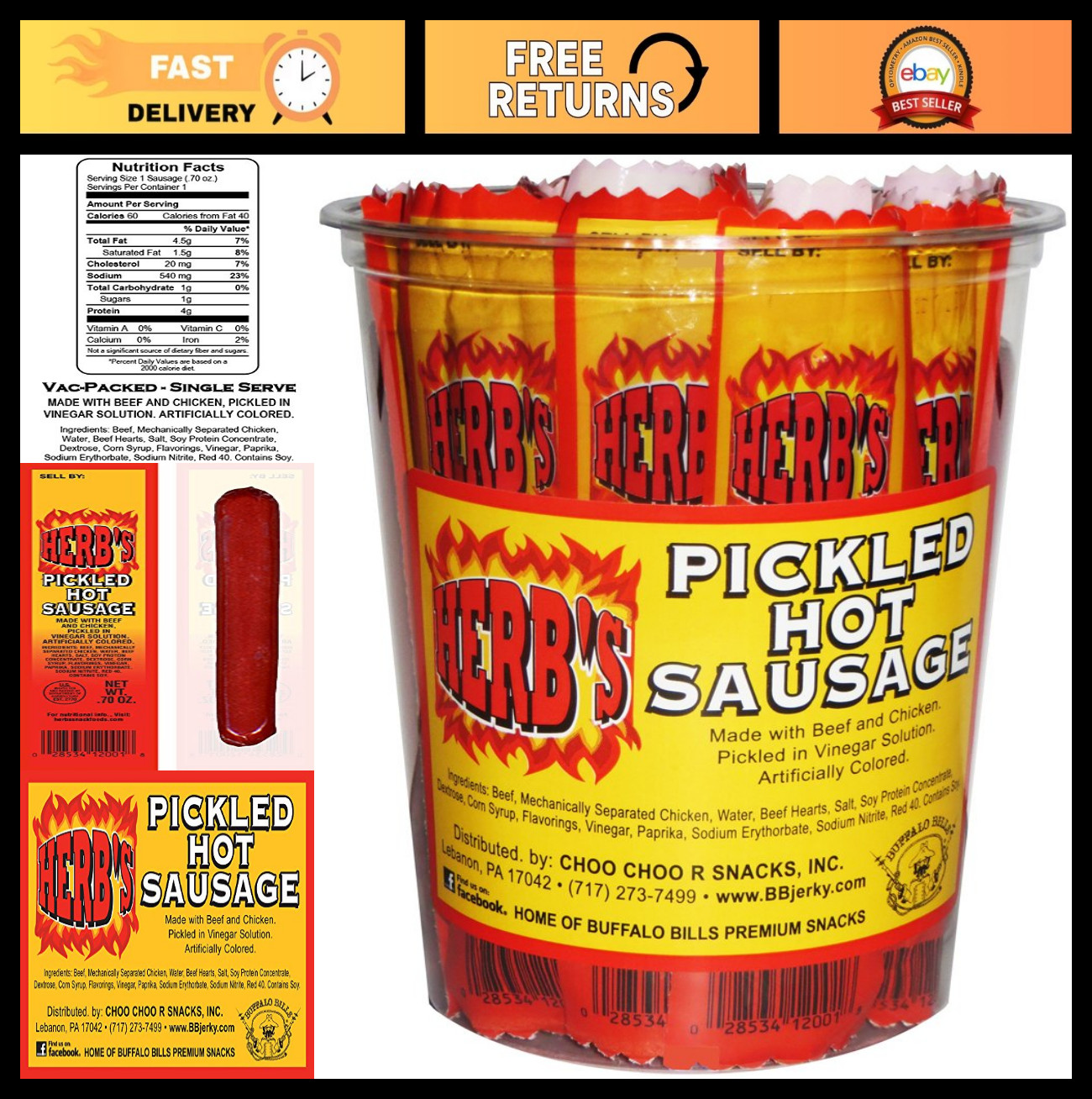 24-Pack Individually Wrapped Pickled Hot Sausages - Spicy Snack Treats, 0.7oz Cu