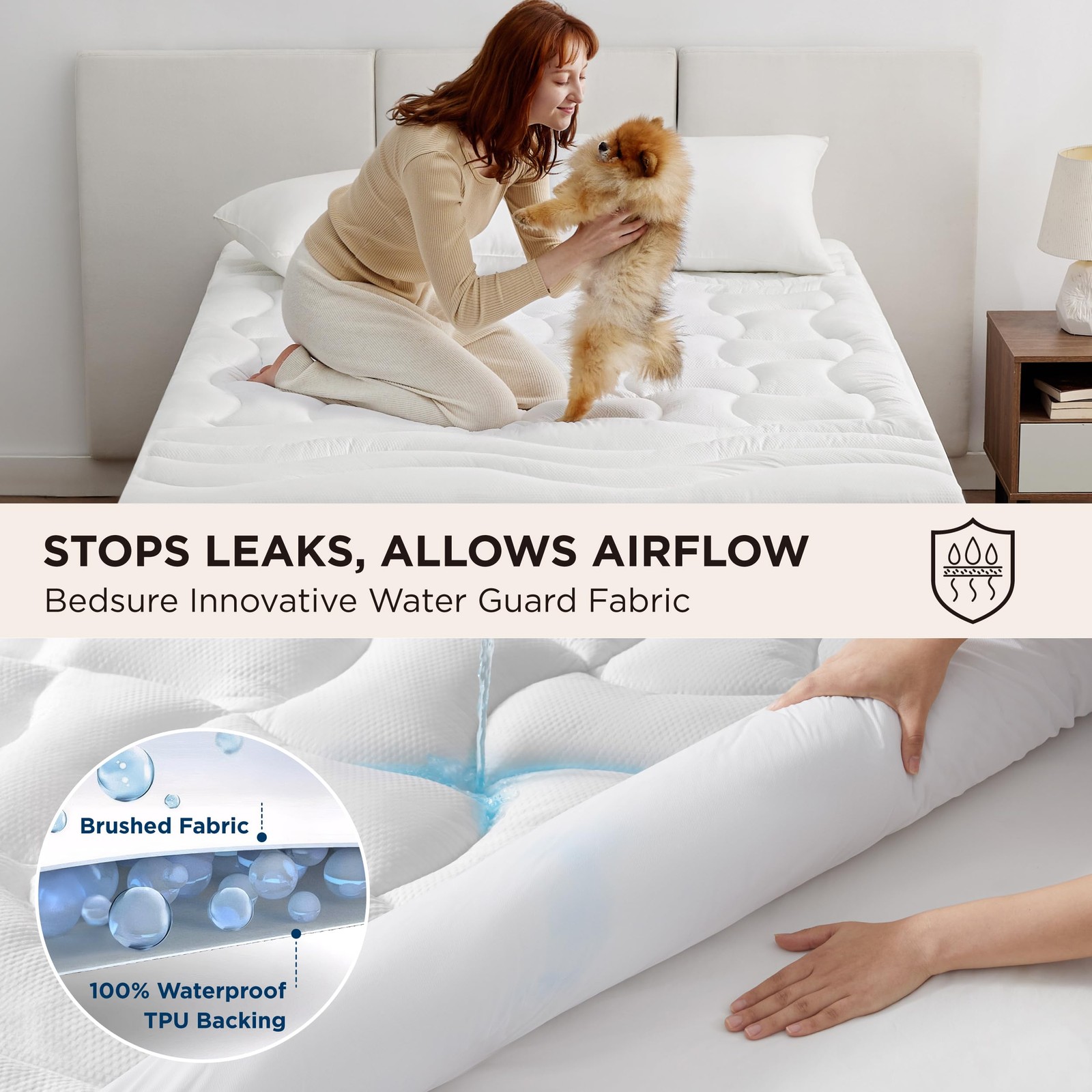 Bedsure Full Size Mattress Protector Waterproof - Quilted Fitted Full, White