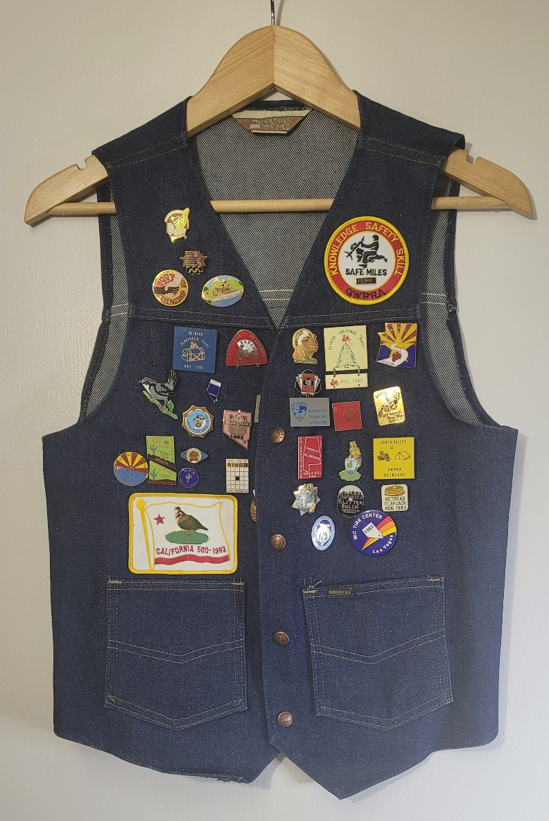 1982–83 GWRRA Gold Wing Rider Vest – Roebuck Denim – Pins & Patches – Very Clean