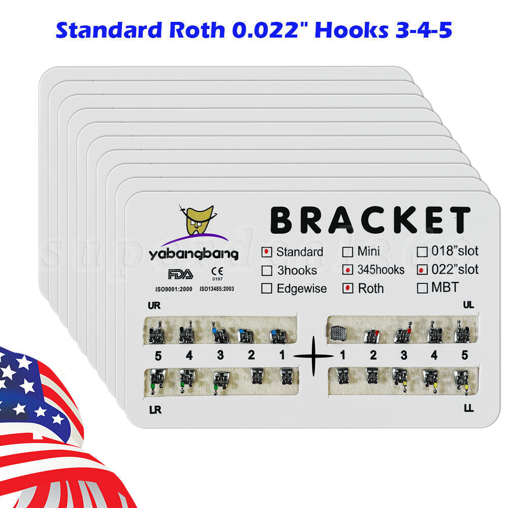 NEW Dental Orthodontic Brackets Braces Standard Roth .022 Hooks 3-4-5 ns