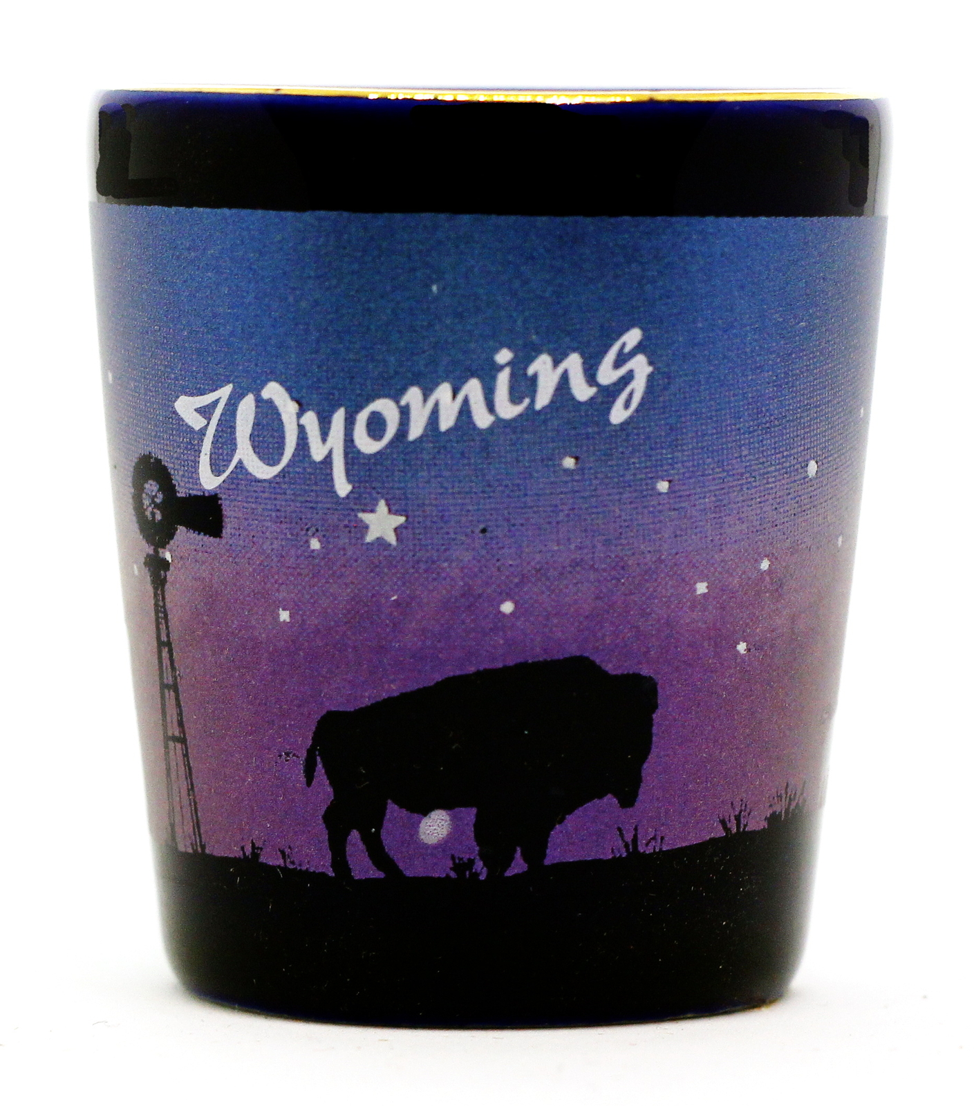 WYOMING COBALT PRAIRIE SCENE SHOT GLASS SHOTGLASS