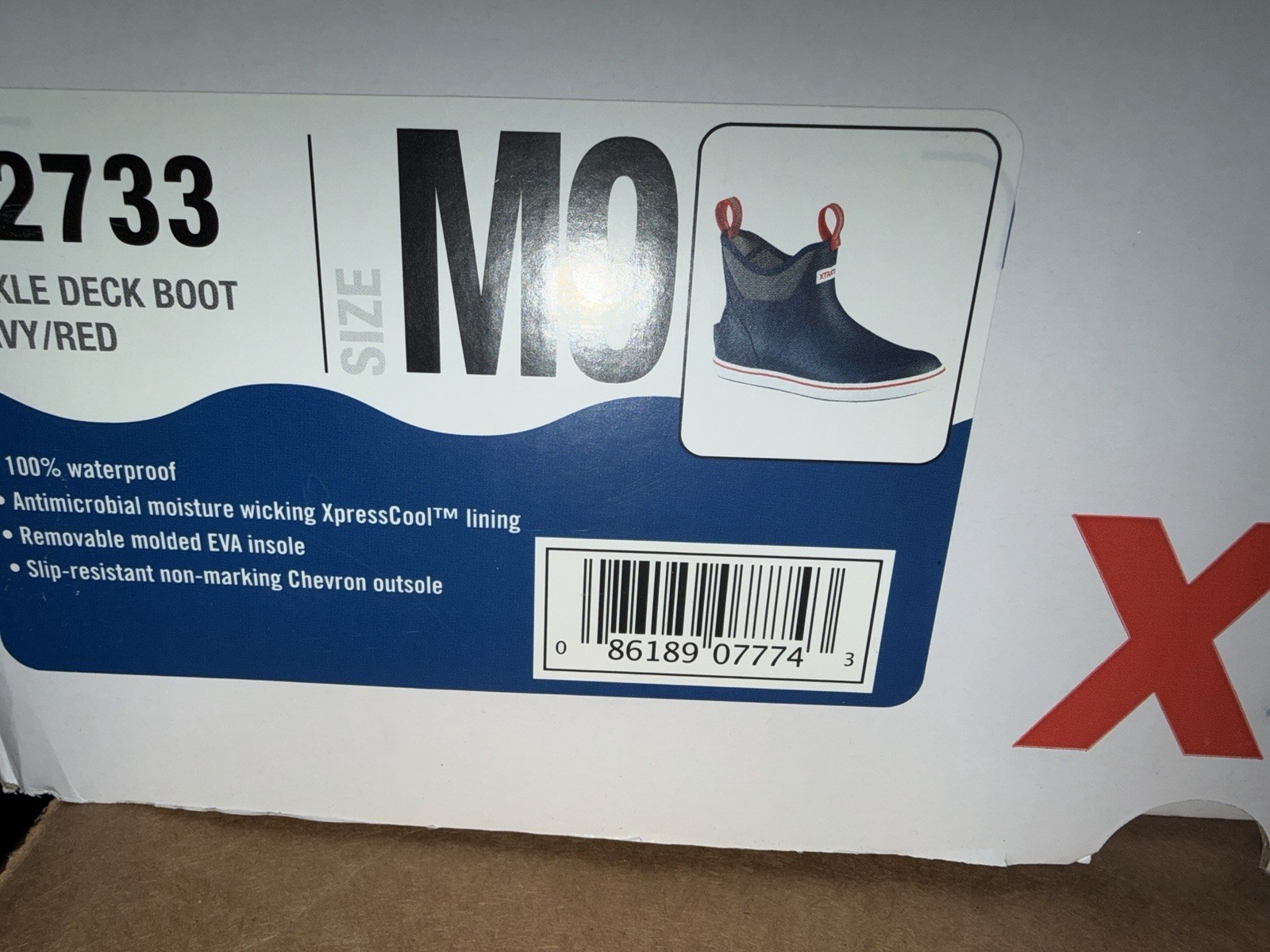 XTRATUF 27333 Ankle Deck Boot Navy Red M9 Waterproof Slip-Resistant Fishing