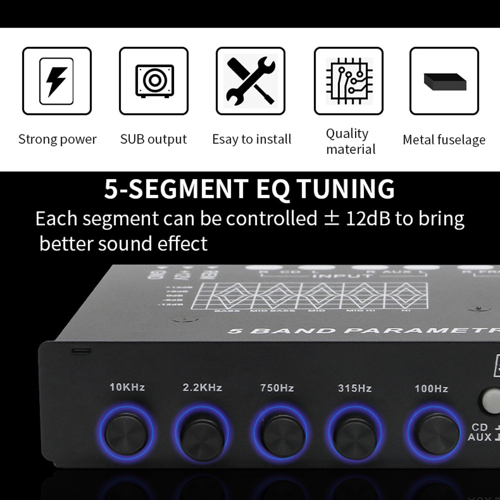 Professional 5 Band Car Equalizer Multifunctional Car Audio EQ Tuning MUFZ
