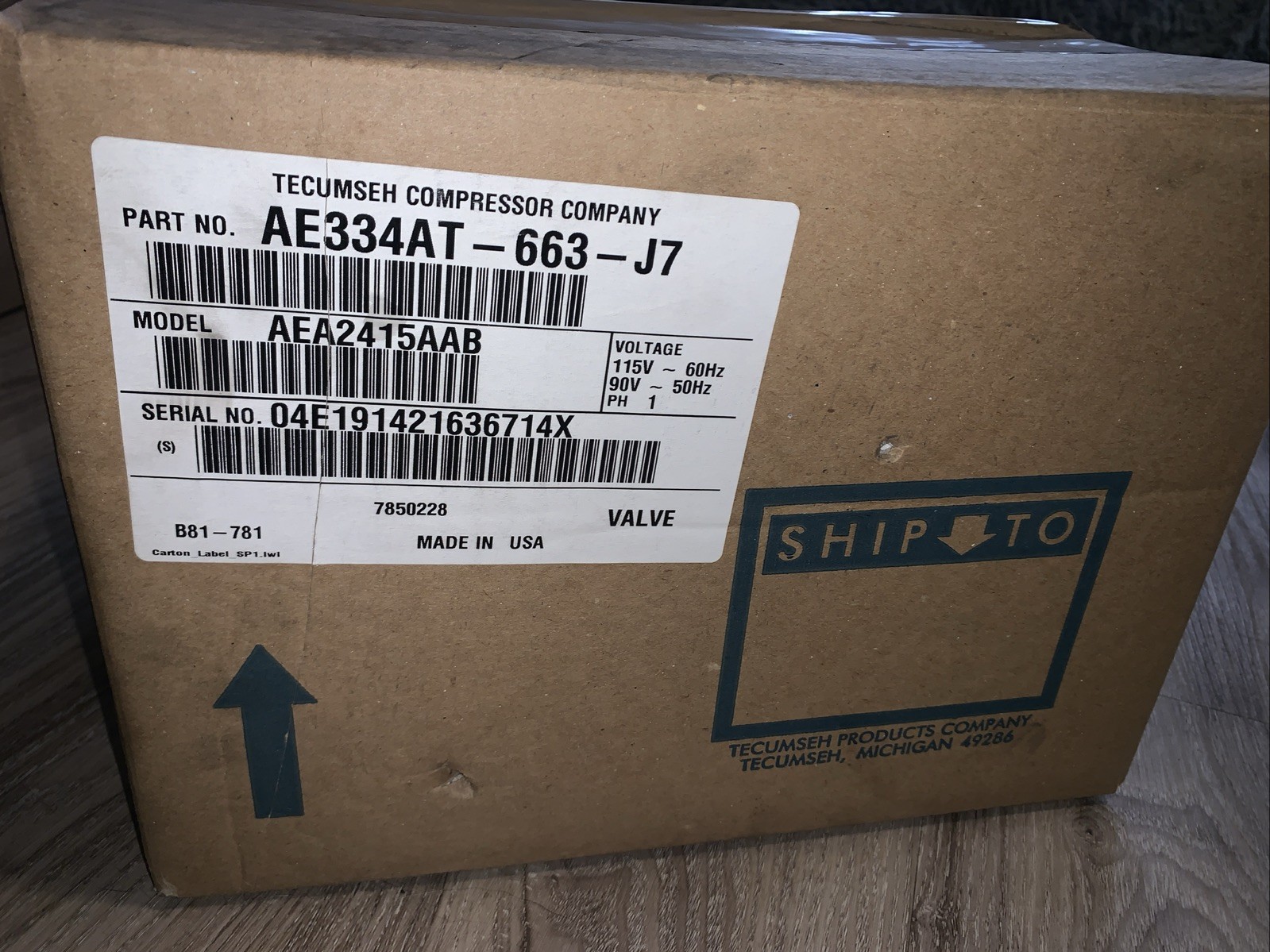 Tecumseh Compressor AEA2415AAB, AE334AR-663-J7, Low Temp, R12