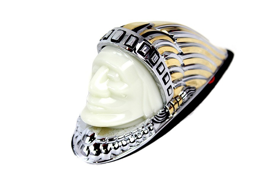 Indian Face Fender Lamp Chrome W/ Gold Highlights Vintage