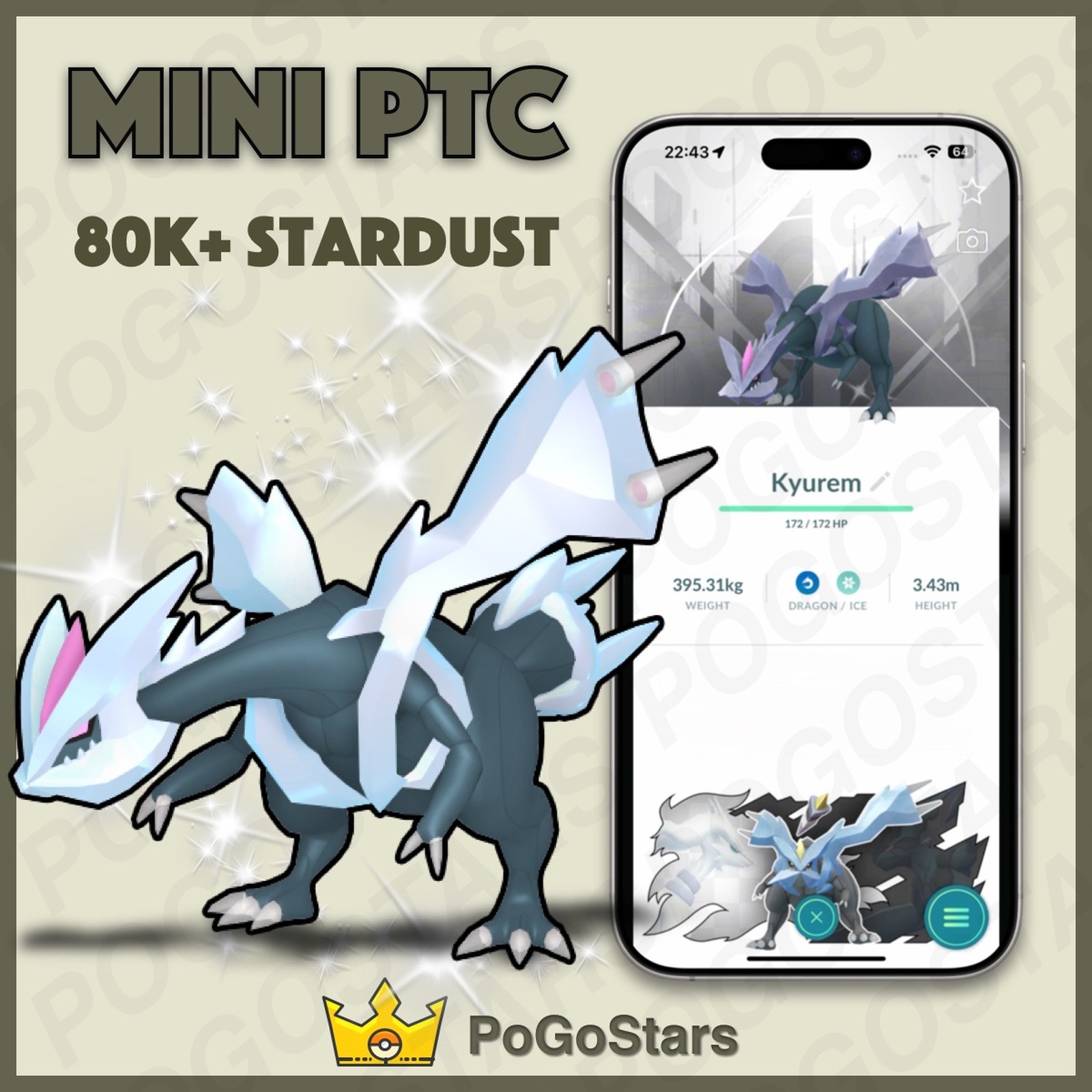 Pokémon PTC Go - Shiny Kyurem Glaciate - GoTour 2026 - White✨Special Background✨