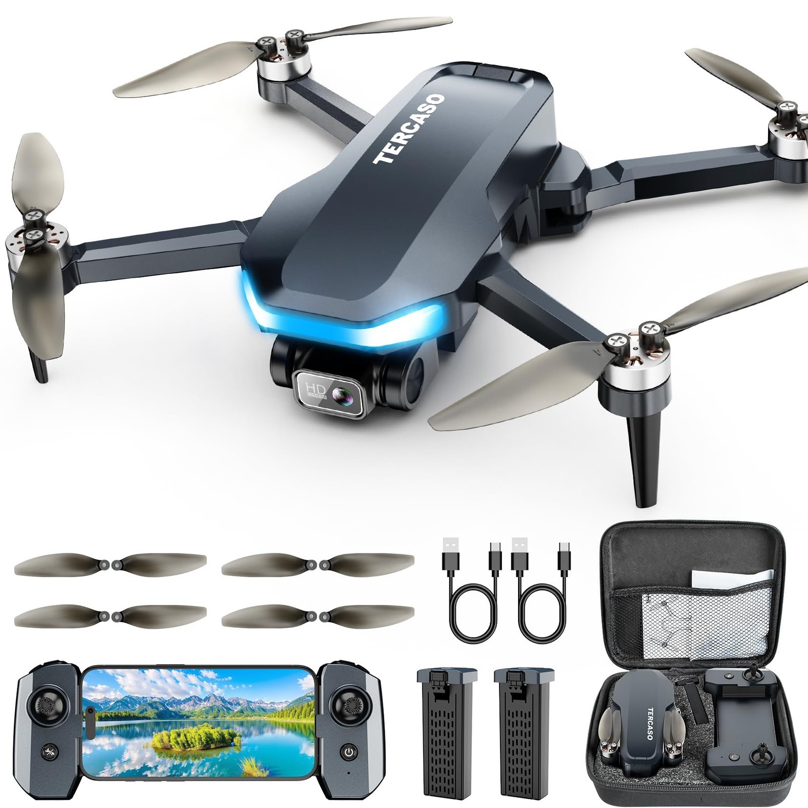 GPS Camera Drone For Adults 2K HD 8.3 x 7.8 x 2.8 Inches Grey