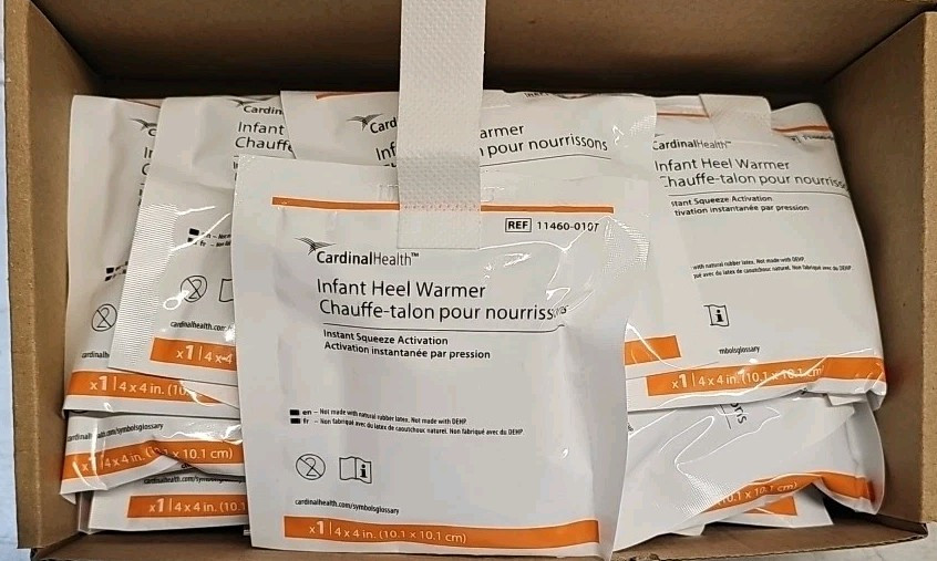 Box of 25 Cardinal Health Instant Squeeze Infant Heel Warmer Heel 4x4 Inch