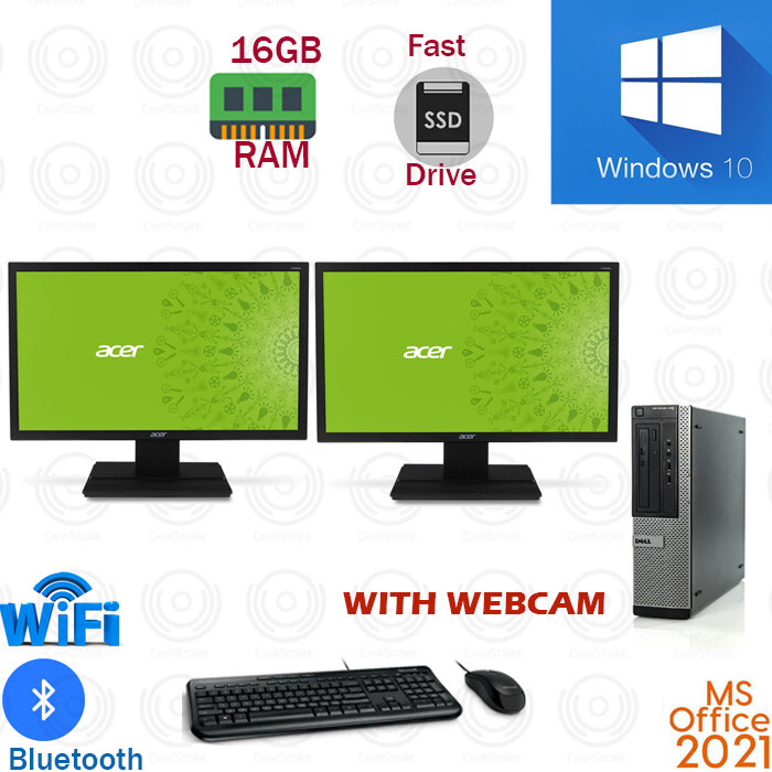 Windows 10 Dell PC CORE i3 1TB SSD 16GB RAM | Dual Monitor Desktop