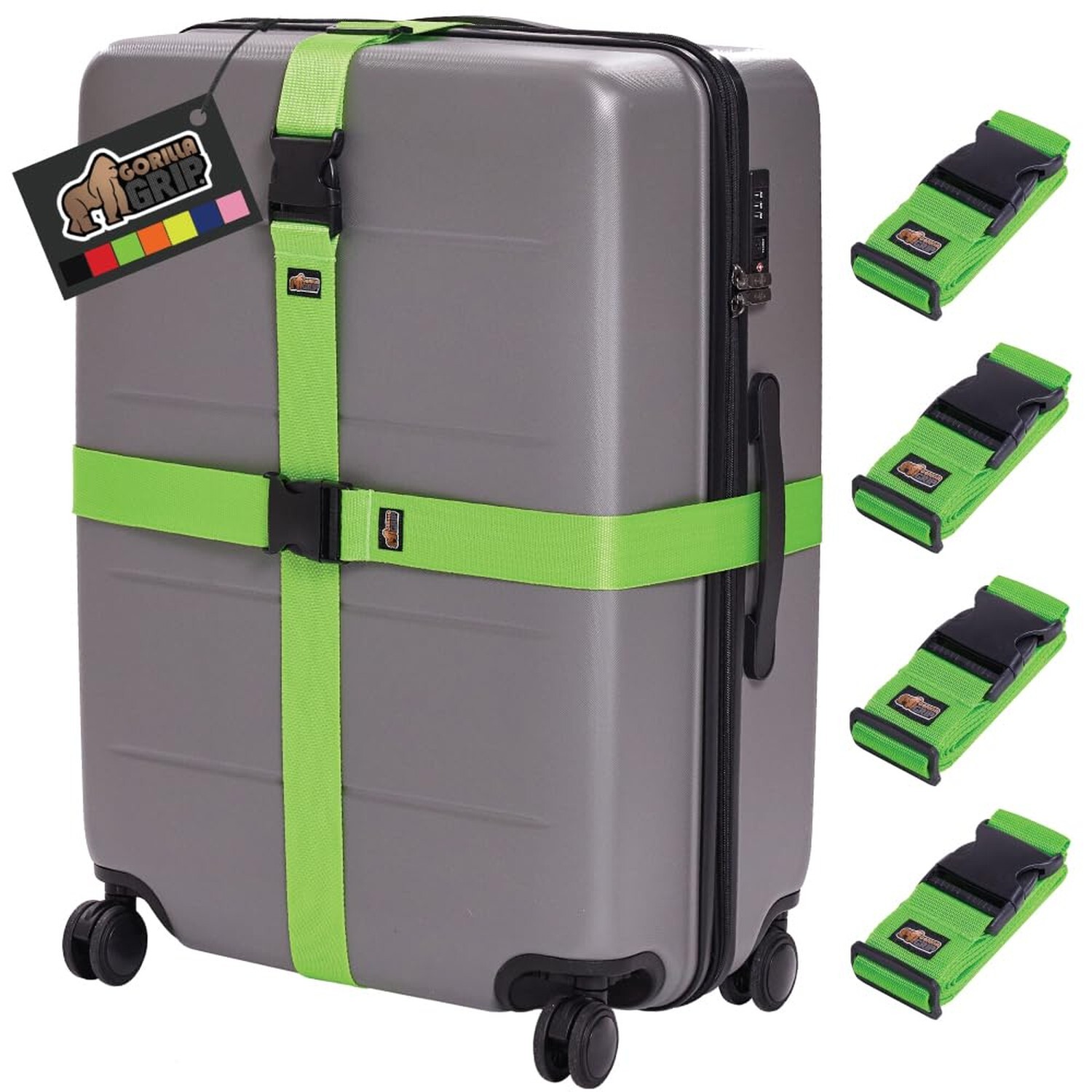 Gorilla Grip Heavy Duty 4 Pack Adjustable Luggage Straps for Suitcases, Easy ...