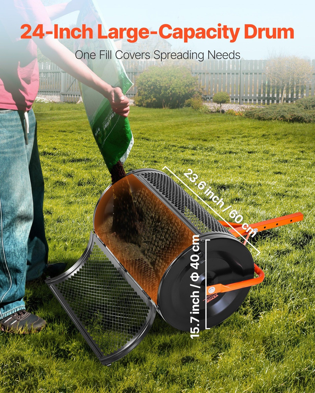 24in Agricultural Seeder Efficient Spread Drum Powder Coated Durability