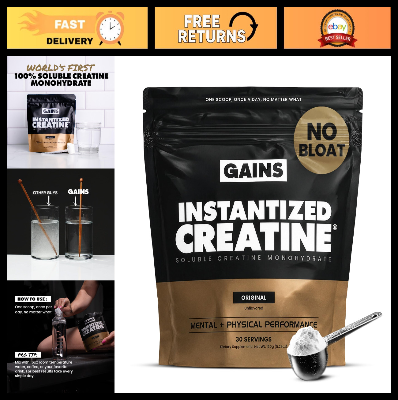 Instantized Creatine Monohydrate Powder - Muscle Building, Strength, Performance