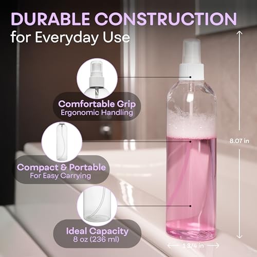 Fine Mist Spray Bottles 8 oz, Empty Refillable Containers - Essential Oils,