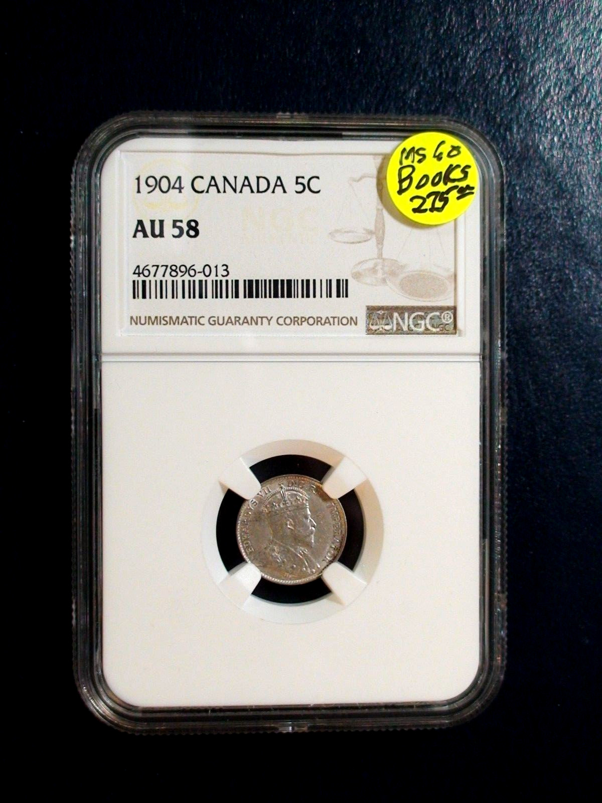 1904 Canada Five Cents NGC AU58 BETTER DATE SILVER 5C Coin BUY IT NOW!