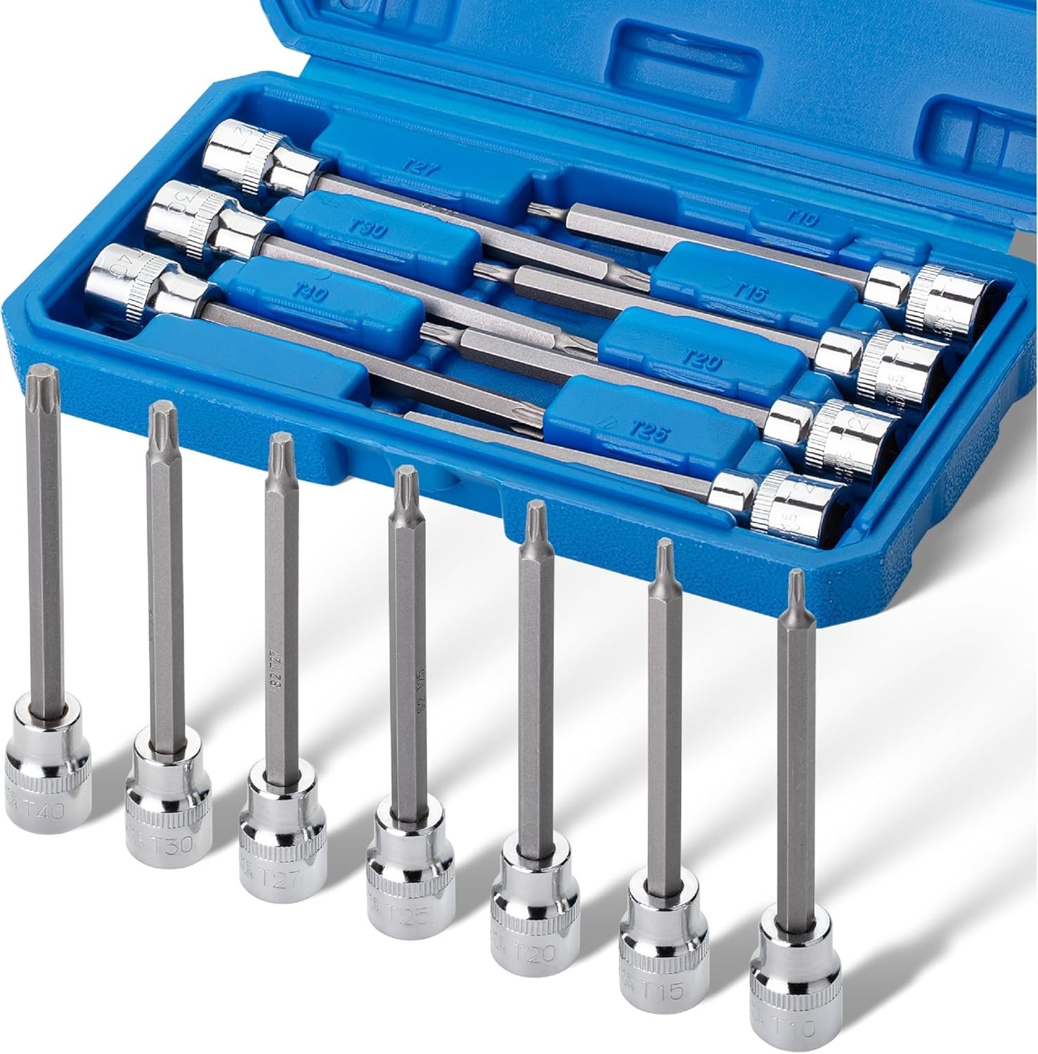 Extra Long Torx Bit Socket Set, 7 Pieces, 3/8" Drive T10-40, 4-3/8" Long Torx S