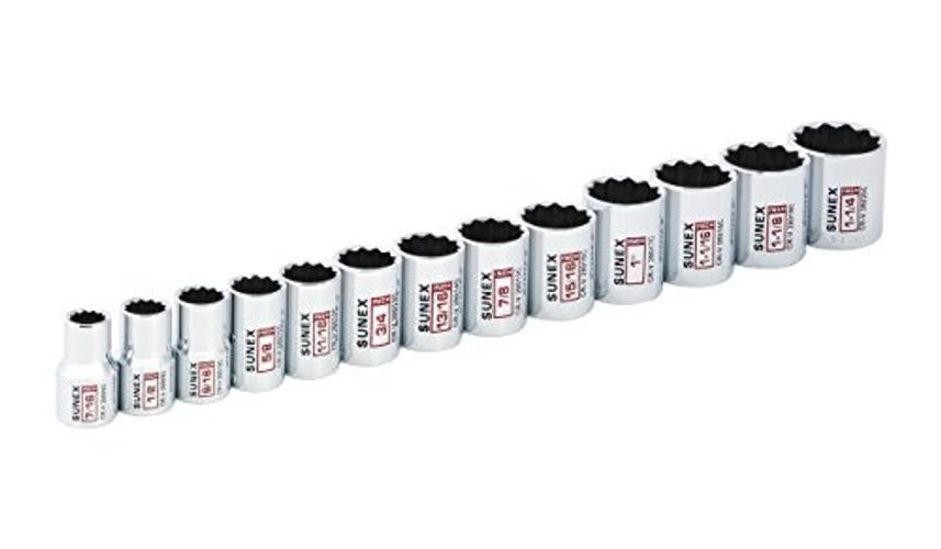 13Piece 1/2" Drive Chrome Socket Rail 12Pt SAE Standard