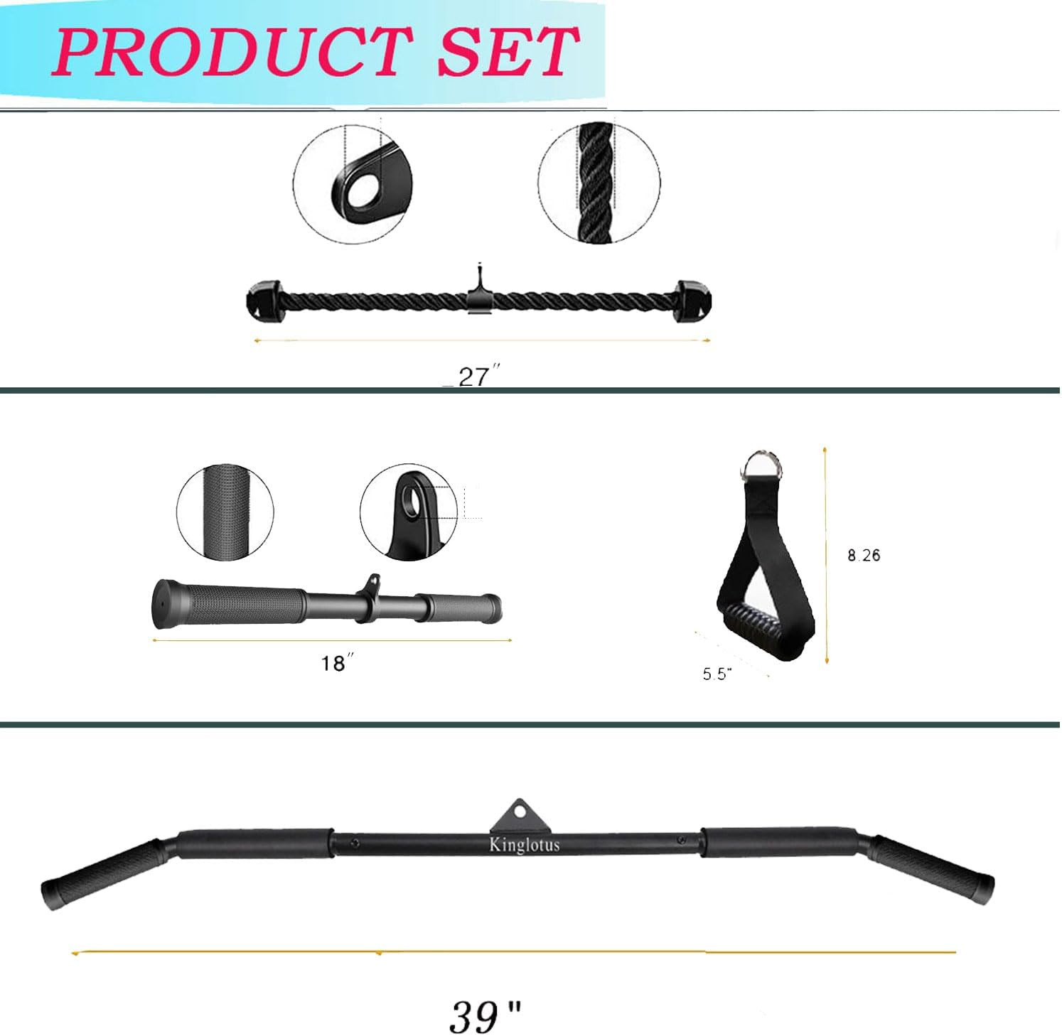 Cable Machine Attachments Home Gym, Triceps Rope, V Handle Cable Attachment,39In