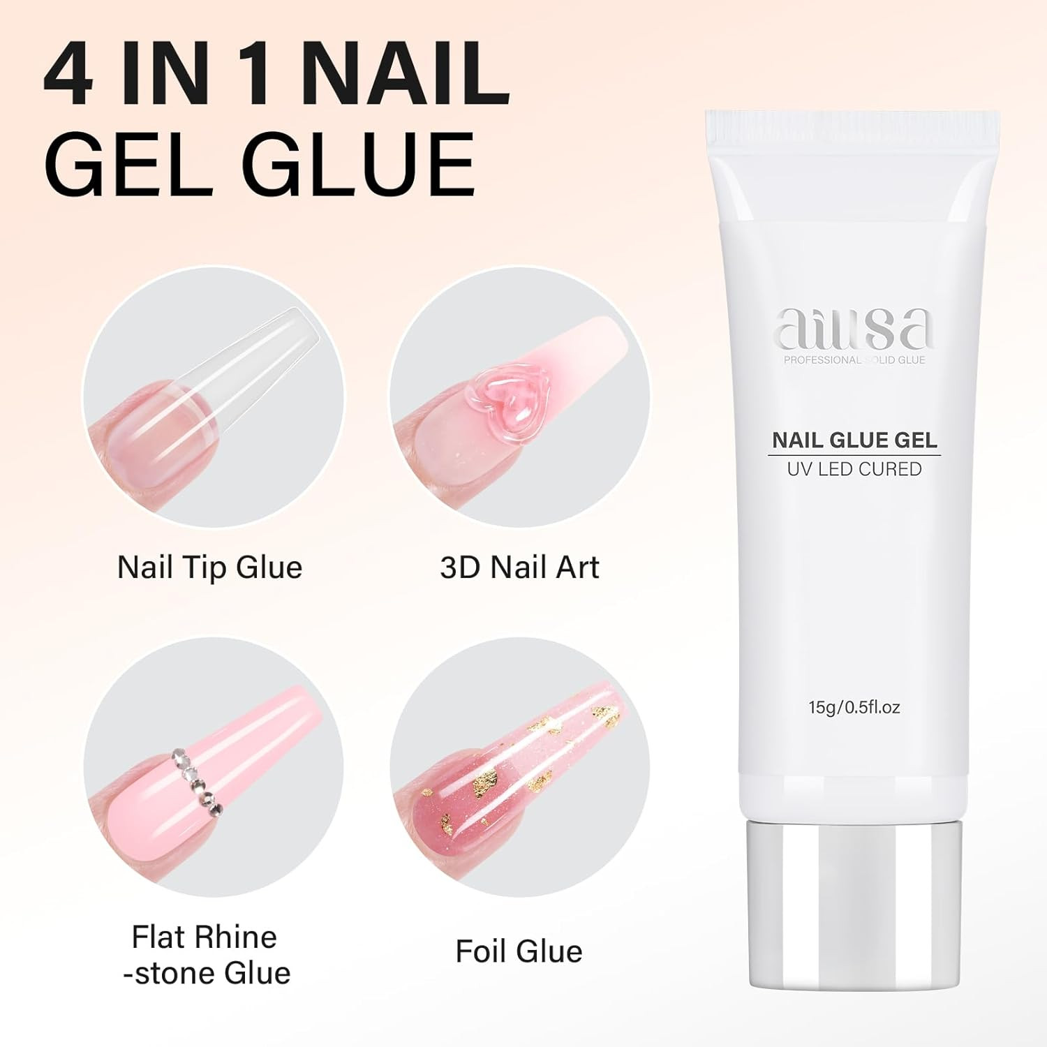 Solid Gel Nail Glue for Nail Tips Strong Nail Glue for Press Ons Professional Fa