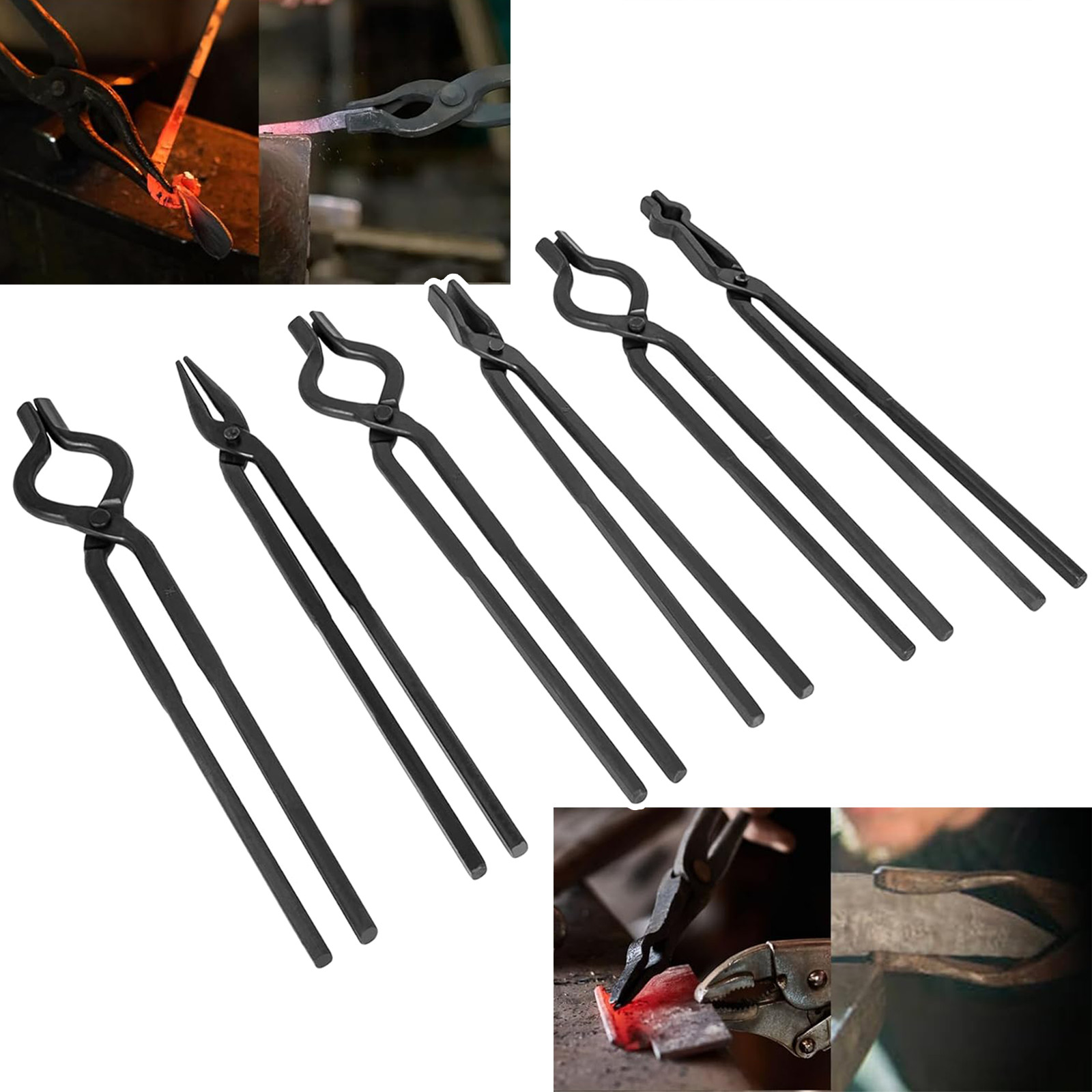 Beginner Blacksmith Tongs Forge Tong Tools Flat Jaw,Pick Up,Scroll,V-Bit Tongs