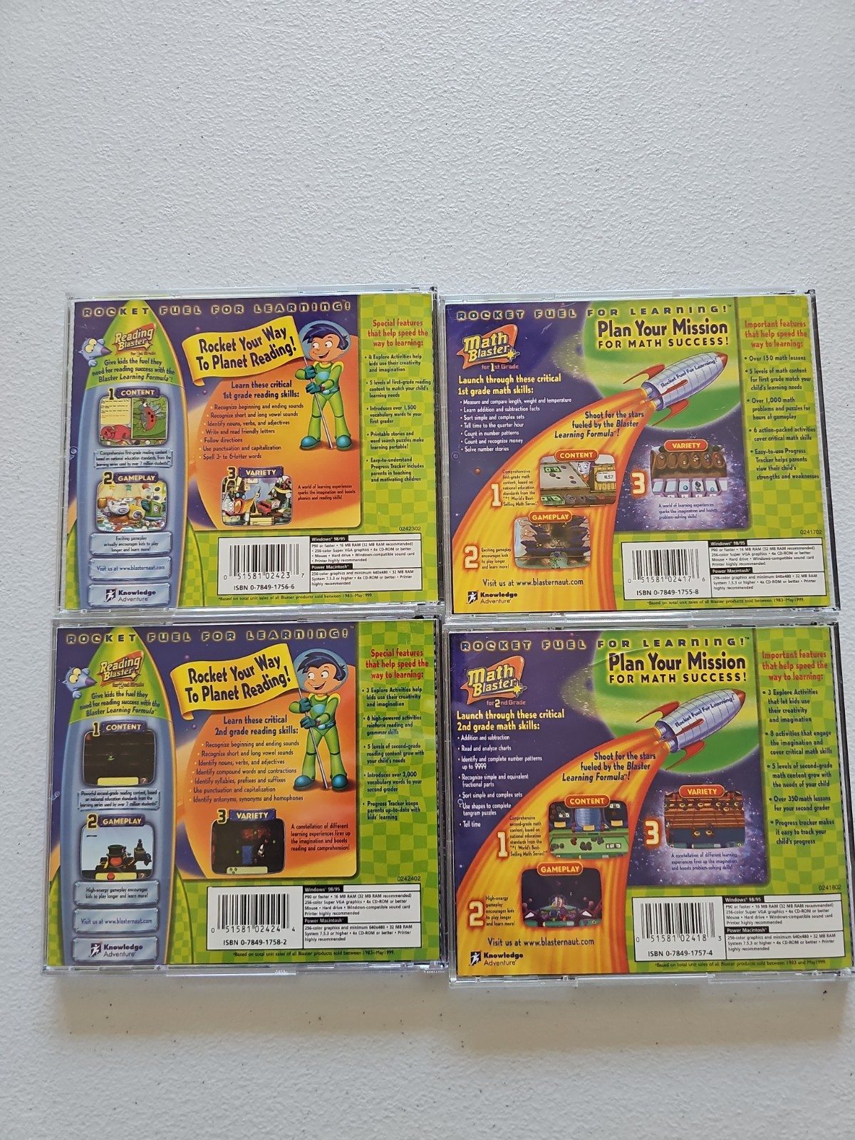 Math Blaster + Reading Blaster 4x Lot For 1st & 2nd Grade | CD-ROM Windows Mac