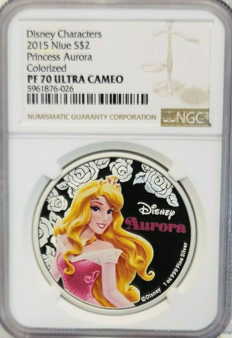 2015 NIUE SILVER 2 DOLLARS DISNEY PRINCESS AURORA NGC PF 70 ULTRA CAMEO SCARCE