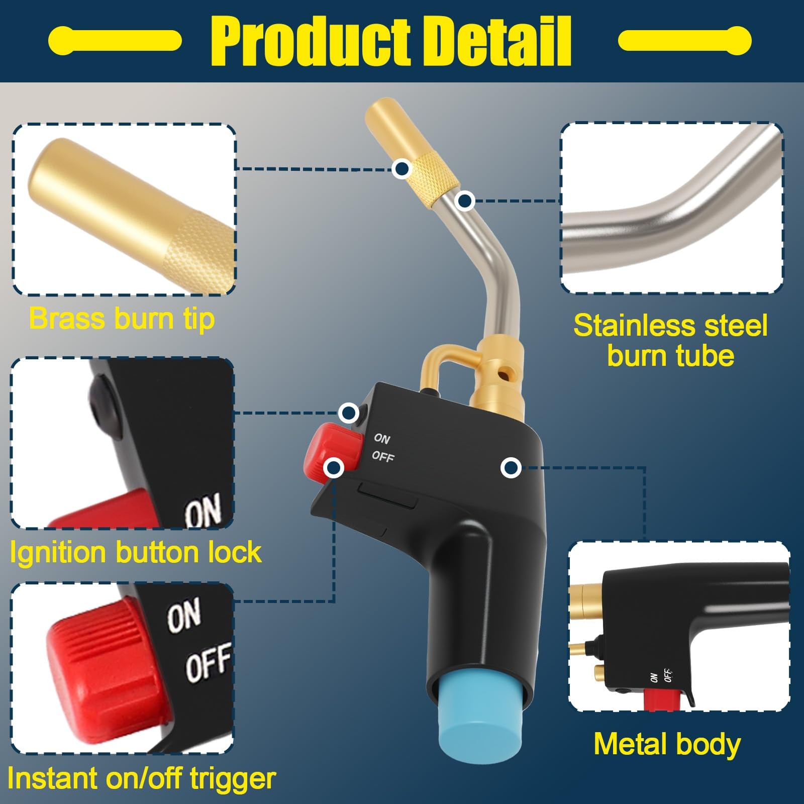 Trigger-Start Torch Head TS4000, High Intensity Flame Torch, Blue