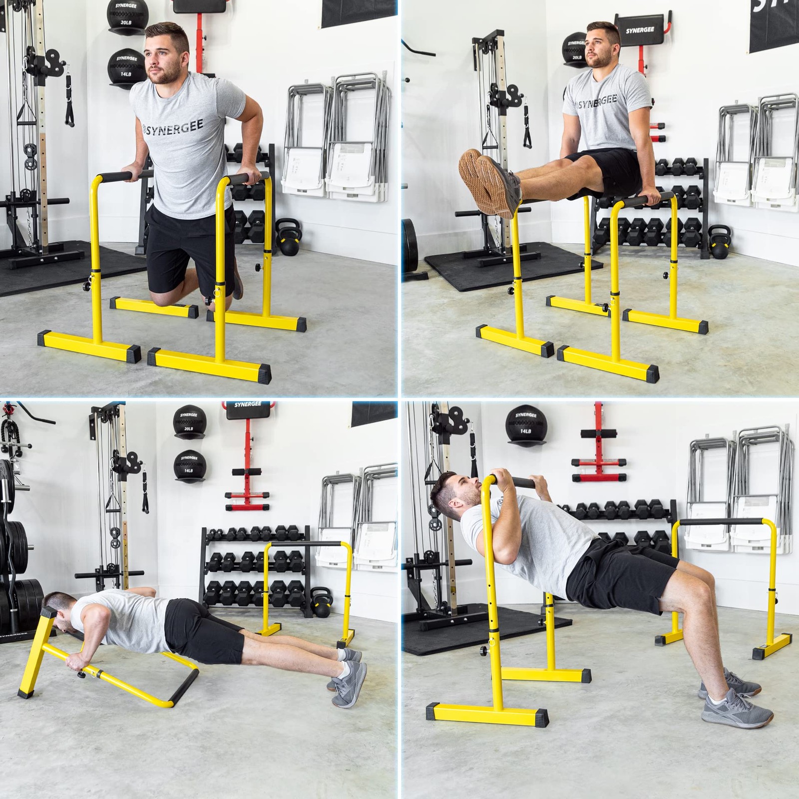 Dip Bar Yellow. Adjustable Dip Station from 30” – 39” for Dips, Inverted Pull...