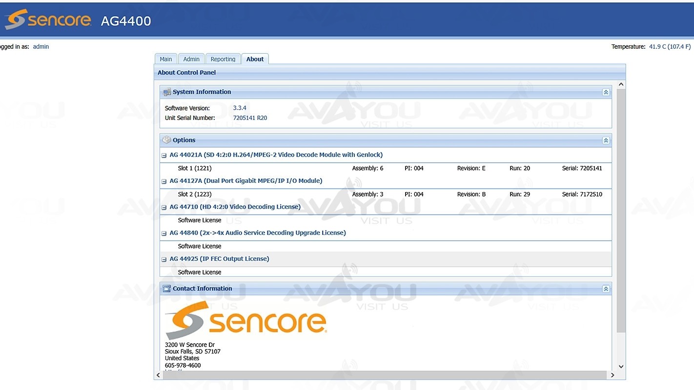 Sencore openGear AG4400 Receiver Decoder SD/HD 4:2:0 H.264 MPEG-2 IP FEC Audio